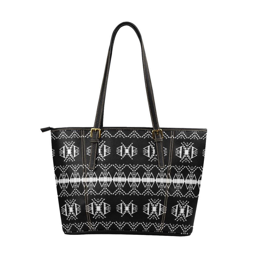 Sacred Trust Black Leather Tote Bag/Large