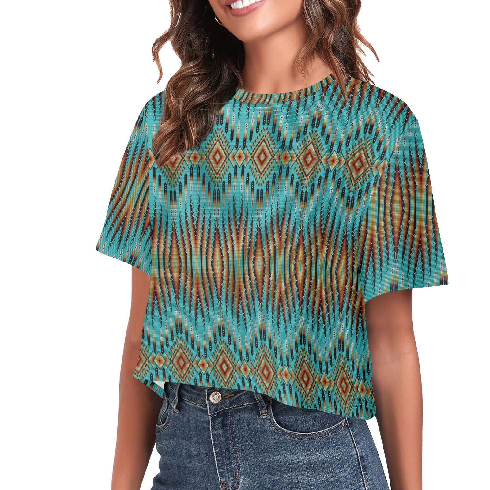 Fire Feather Turquoise Women's Cropped T-shirt