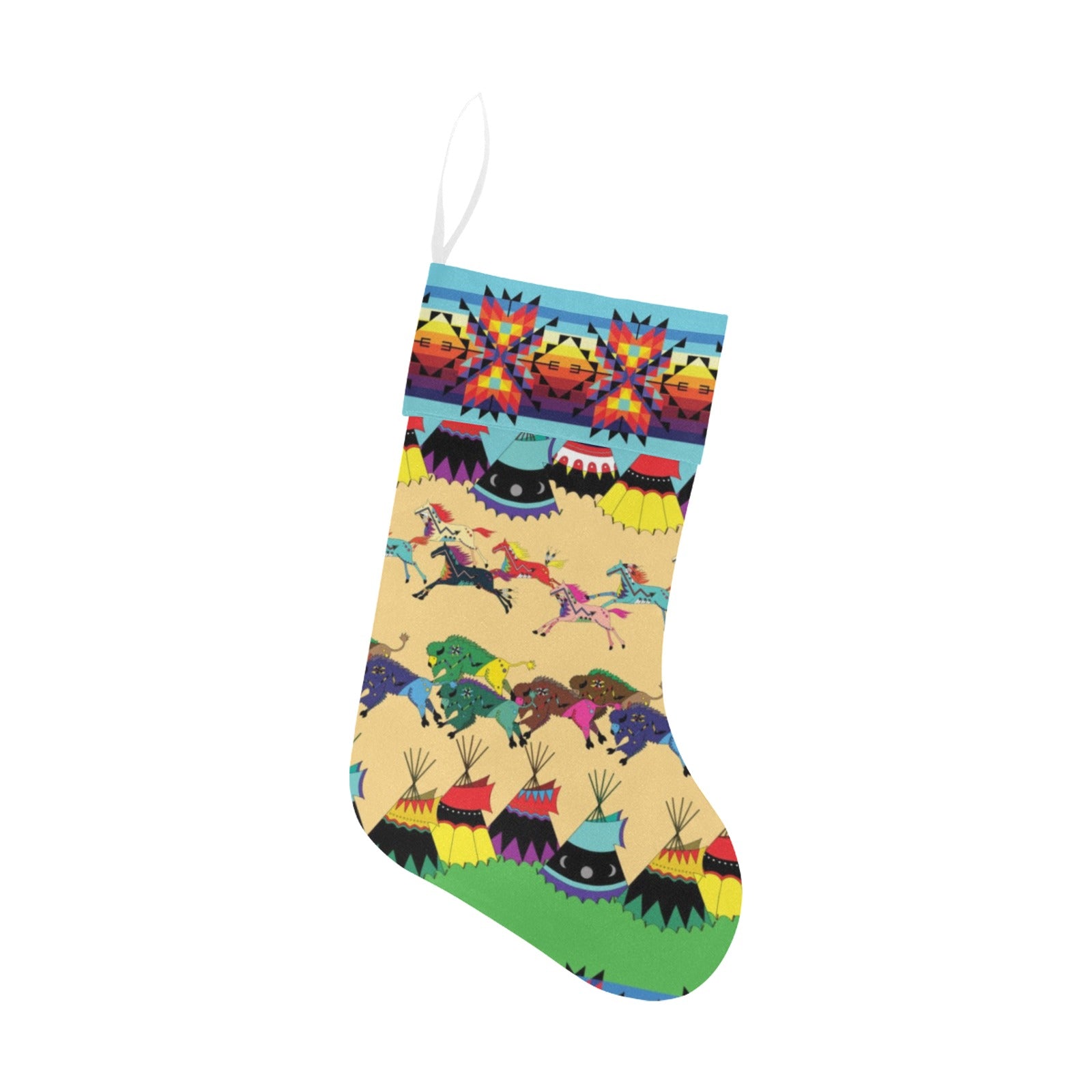 Horses and Buffalo Ledger Torquoise Christmas Stocking