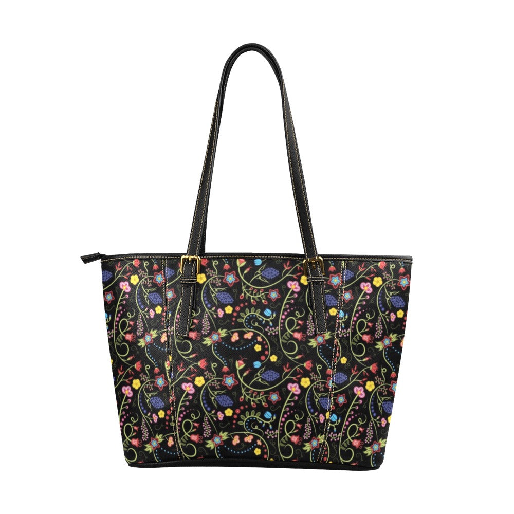 Fresh Fleur Midnight Leather Tote Bag/Large