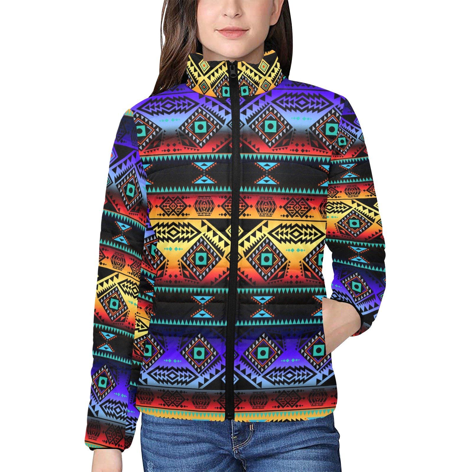 California Coast Sunset Women's Stand Collar Padded Jacket (Model H41) jacket e-joyer
