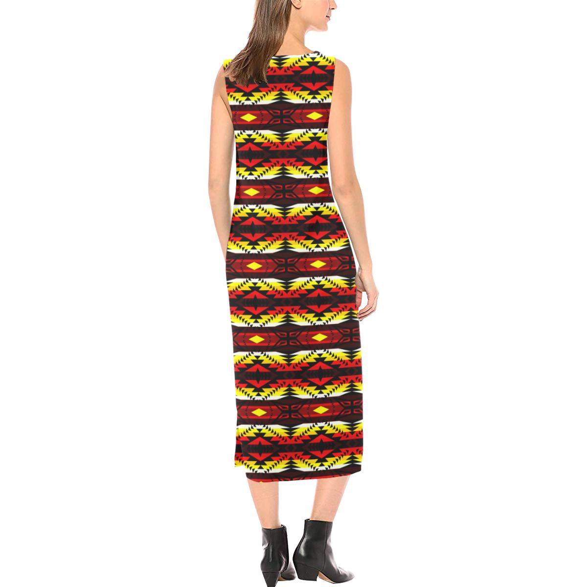 Canyon War Party Phaedra Sleeveless Open Fork Long Dress (Model D08) Phaedra Sleeveless Open Fork Long Dress (D08) e-joyer