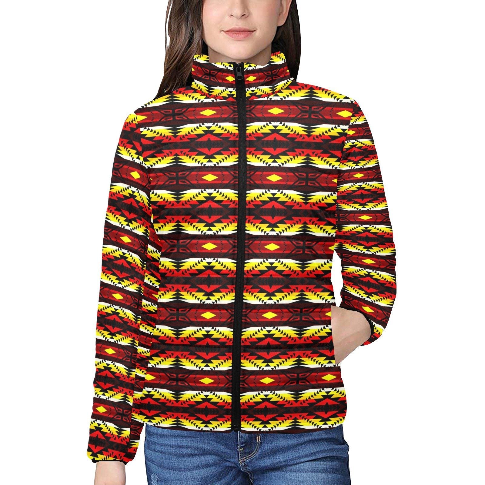 Canyon War Party Women's Stand Collar Padded Jacket (Model H41) jacket e-joyer