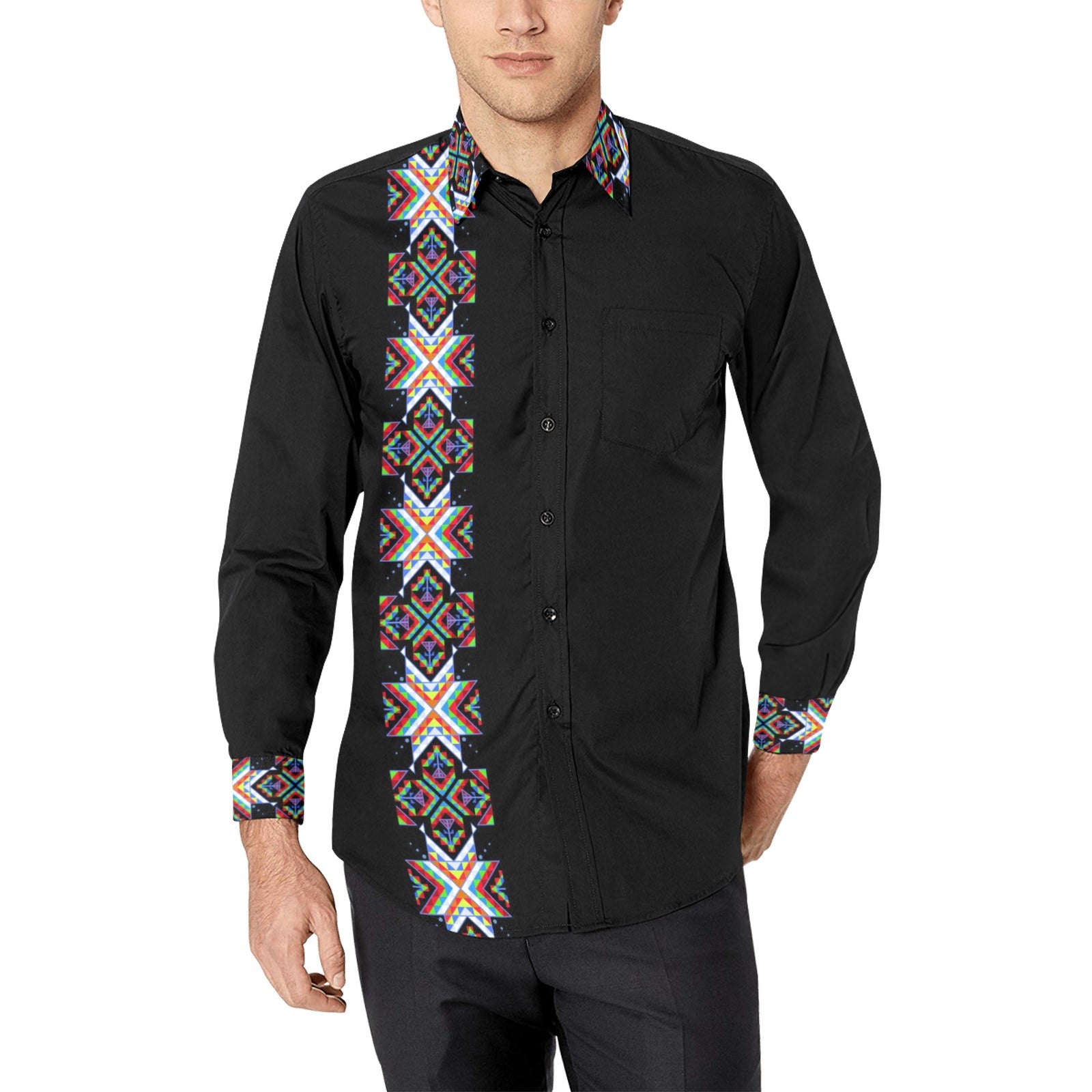 Black Blanket Strip V Dress Shirt