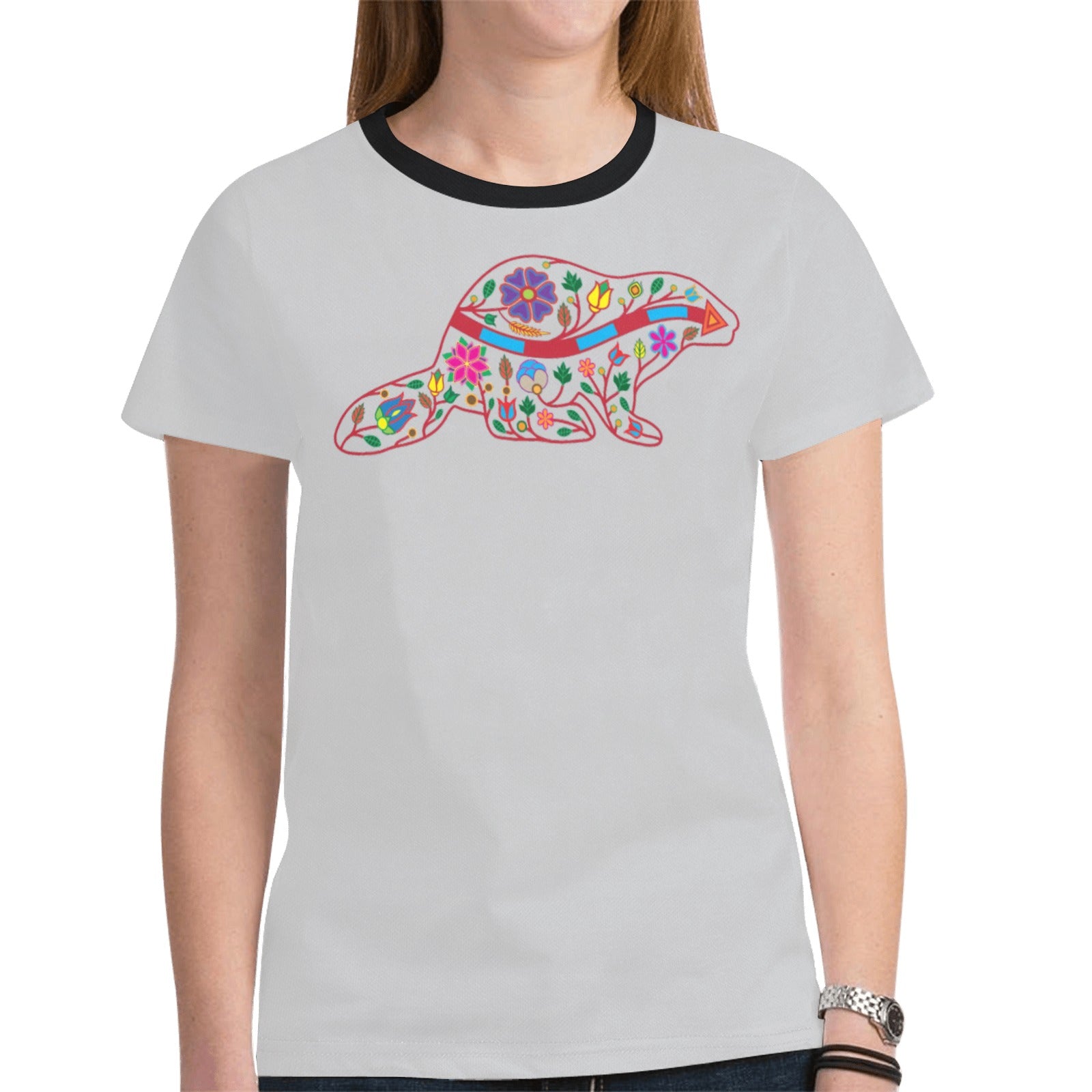 Floral Beaver Spirit Guide (Gray) T-shirt for Women