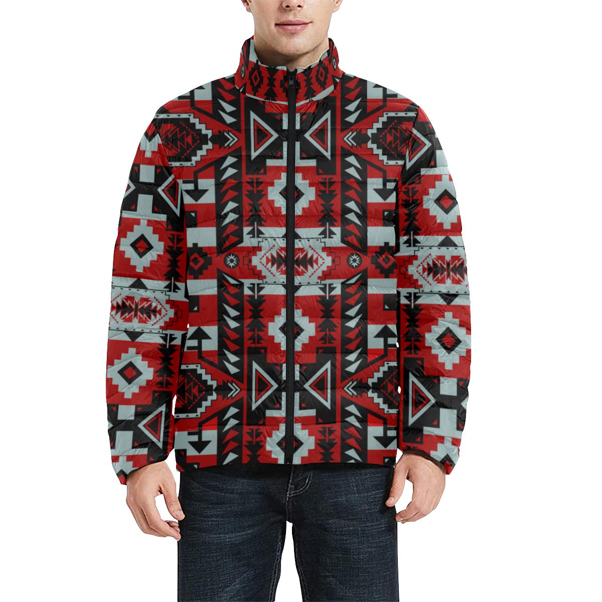 Chiefs Mountain Candy Sierra-Dark Men's Stand Collar Padded Jacket (Model H41) Men's Stand Collar Padded Jacket (H41) e-joyer