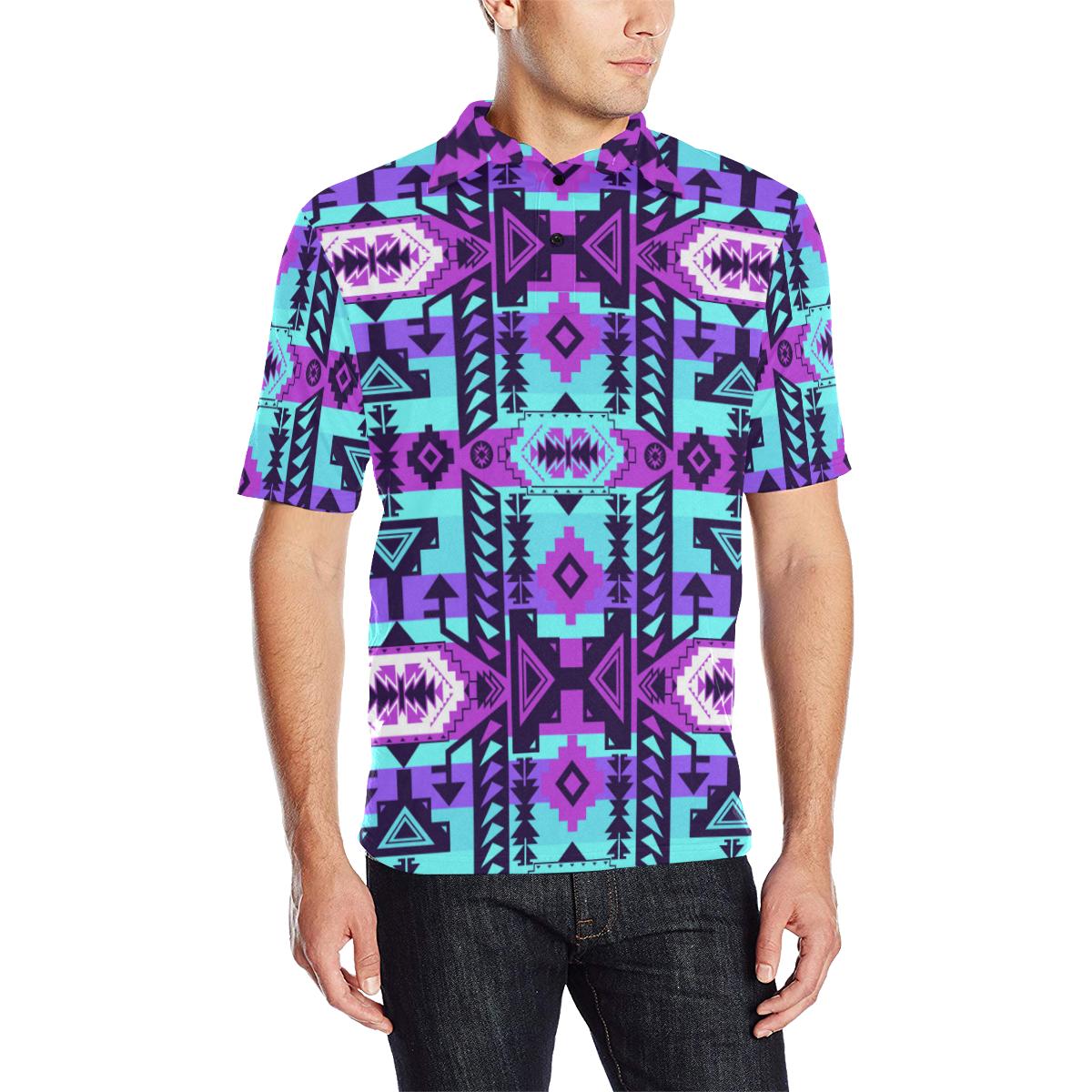 Chiefs Mountain Moon Shadow Men's All Over Print Polo Shirt (Model T55) Men's Polo Shirt (Model T55) e-joyer