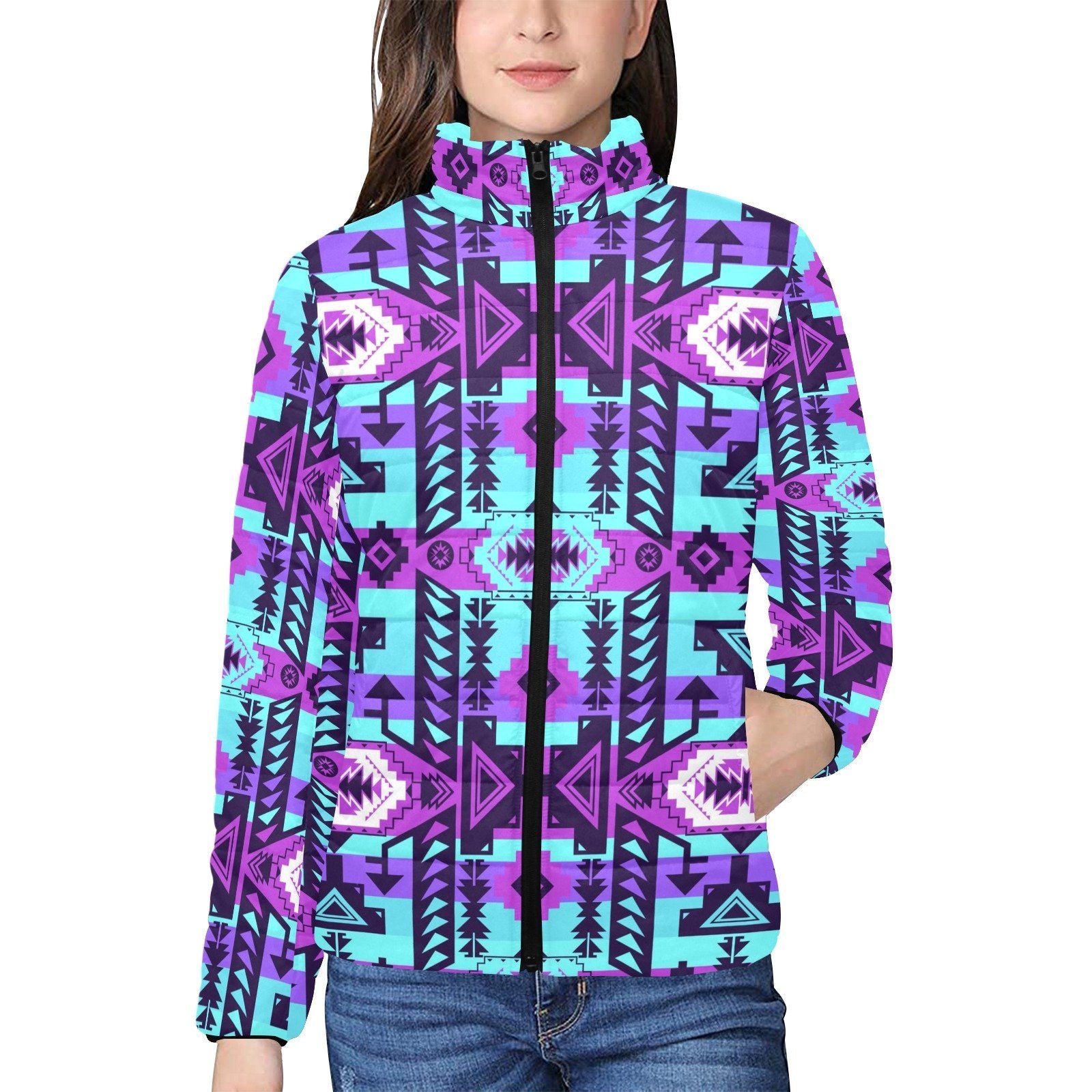Chiefs Mountain Moon Shadow Women's Stand Collar Padded Jacket (Model H41) jacket e-joyer