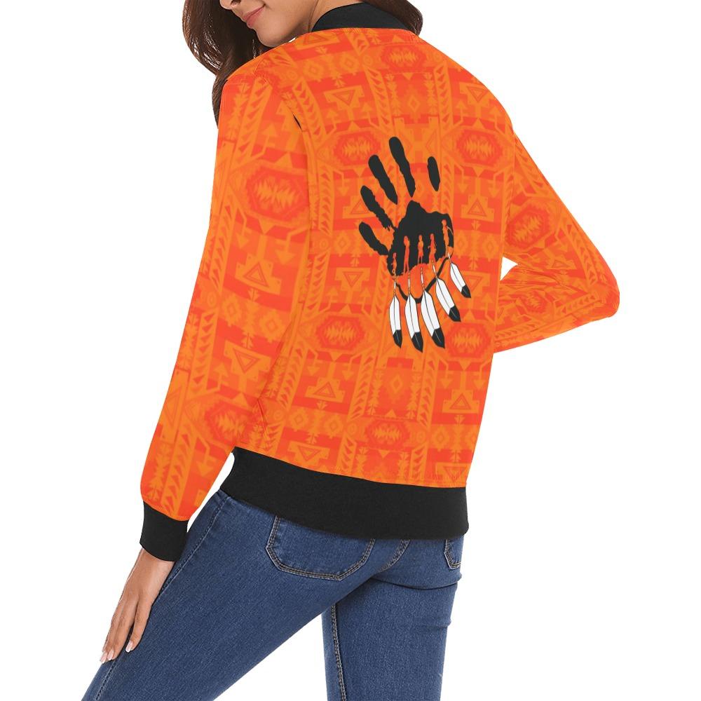 Chiefs Mountain Orange A feather for each All Over Print Bomber Jacket for Women (Model H19) All Over Print Bomber Jacket for Women (H19) e-joyer