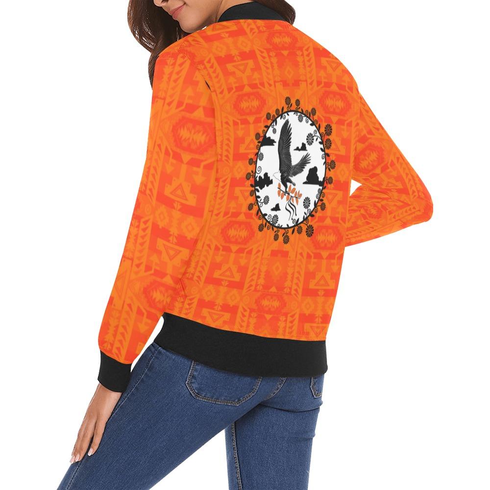 Chiefs Mountain Orange Carrying Their Prayers All Over Print Bomber Jacket for Women (Model H19) All Over Print Bomber Jacket for Women (H19) e-joyer