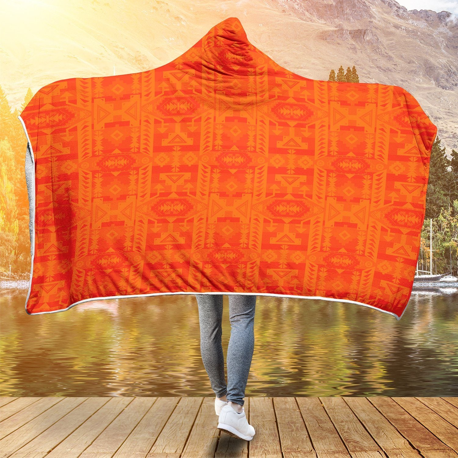 Chiefs Mountain Orange Hooded Blanket blanket 49 Dzine