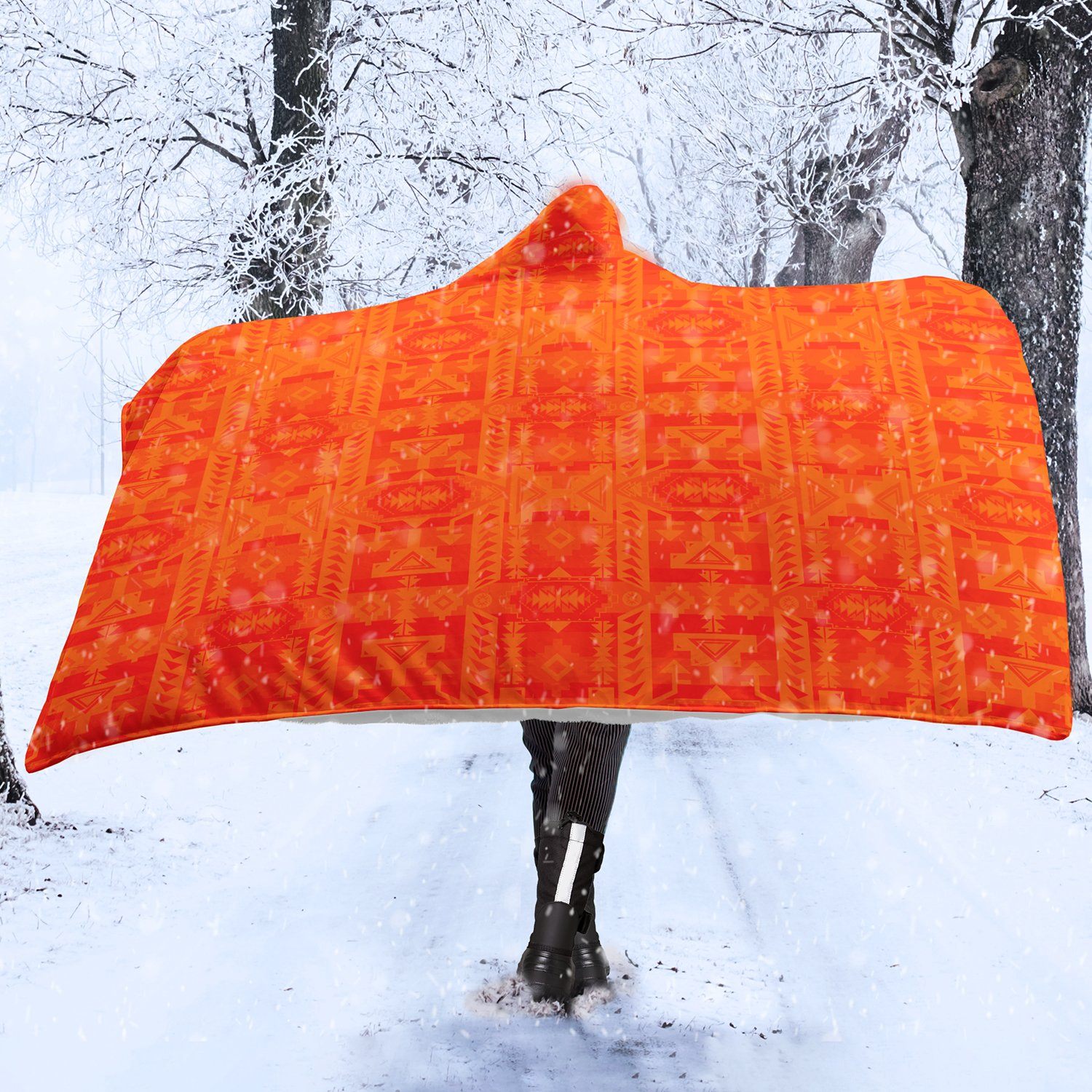 Chiefs Mountain Orange Hooded Blanket blanket 49 Dzine