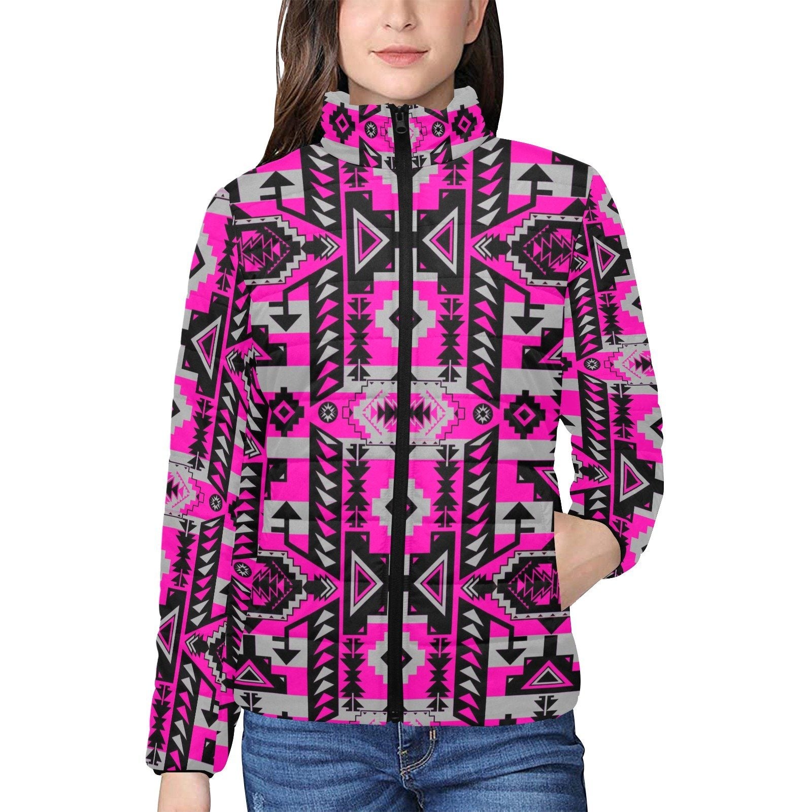 Chiefs Mountain Stunning Sunset Women's Stand Collar Padded Jacket (Model H41) jacket e-joyer