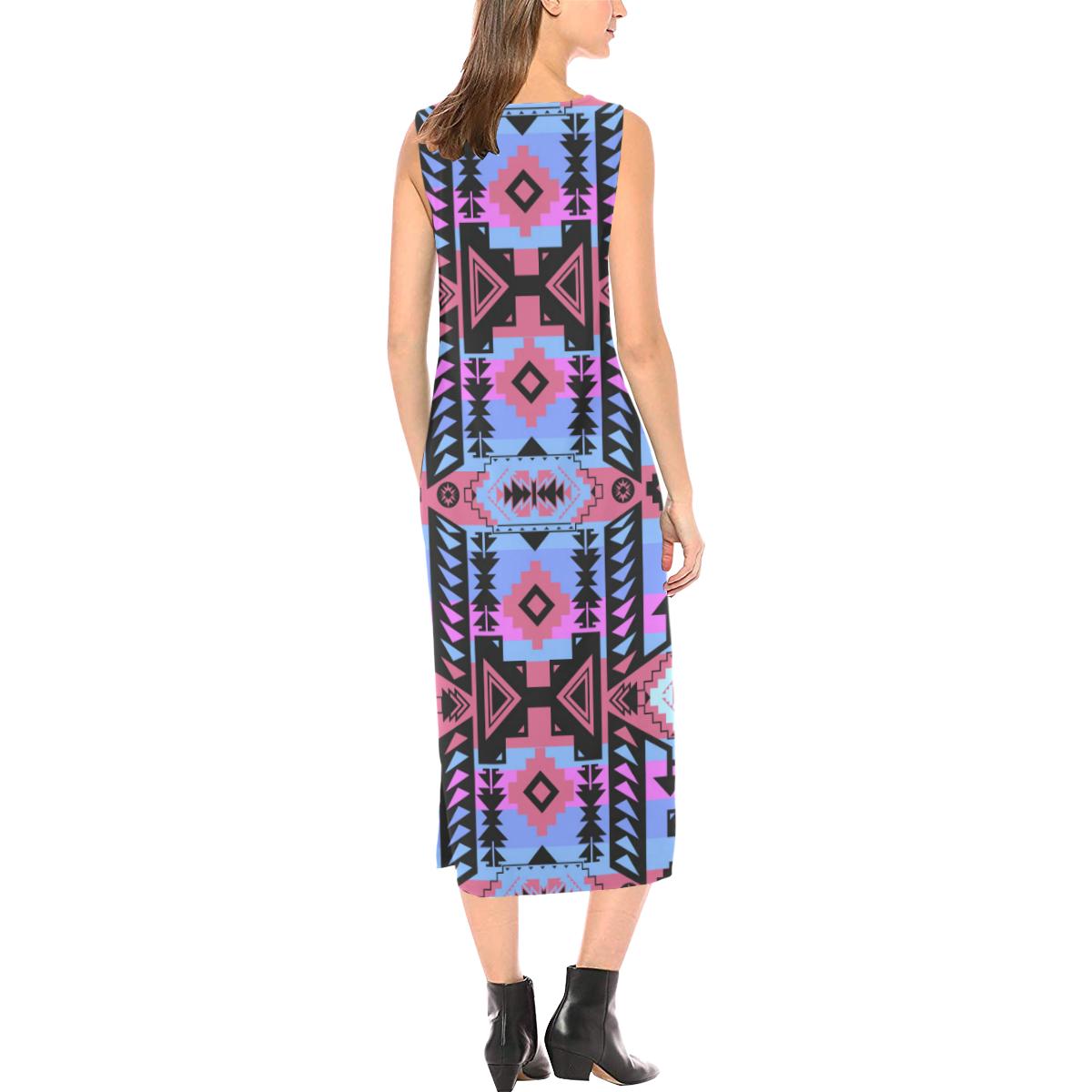 Chiefs Mountain Sunset Phaedra Sleeveless Open Fork Long Dress (Model D08) Phaedra Sleeveless Open Fork Long Dress (D08) e-joyer