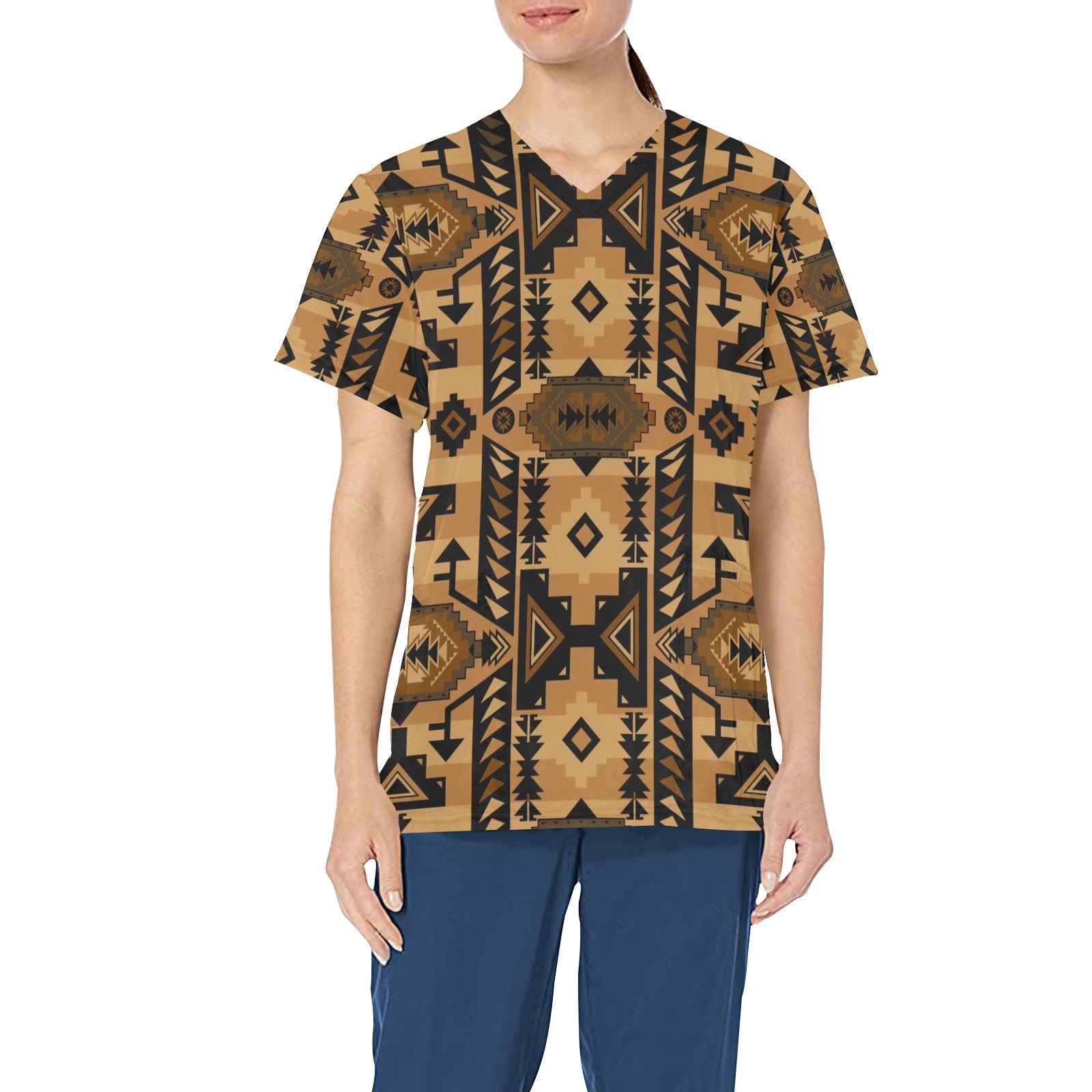 Chiefs Mountain Tan All Over Print Scrub Top Scrub Top e-joyer