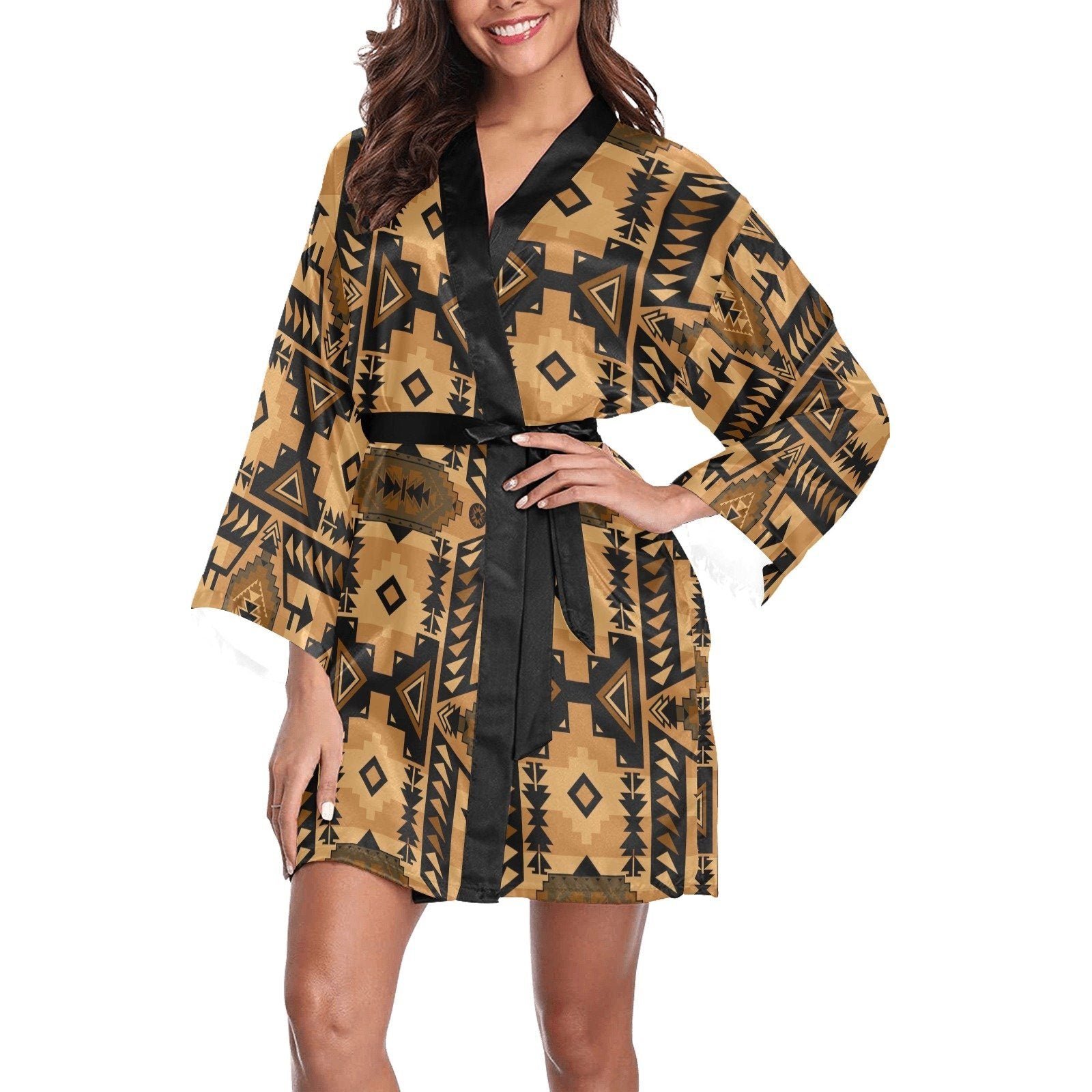 Chiefs Mountain Tan Long Sleeve Kimono Robe Long Sleeve Kimono Robe e-joyer 