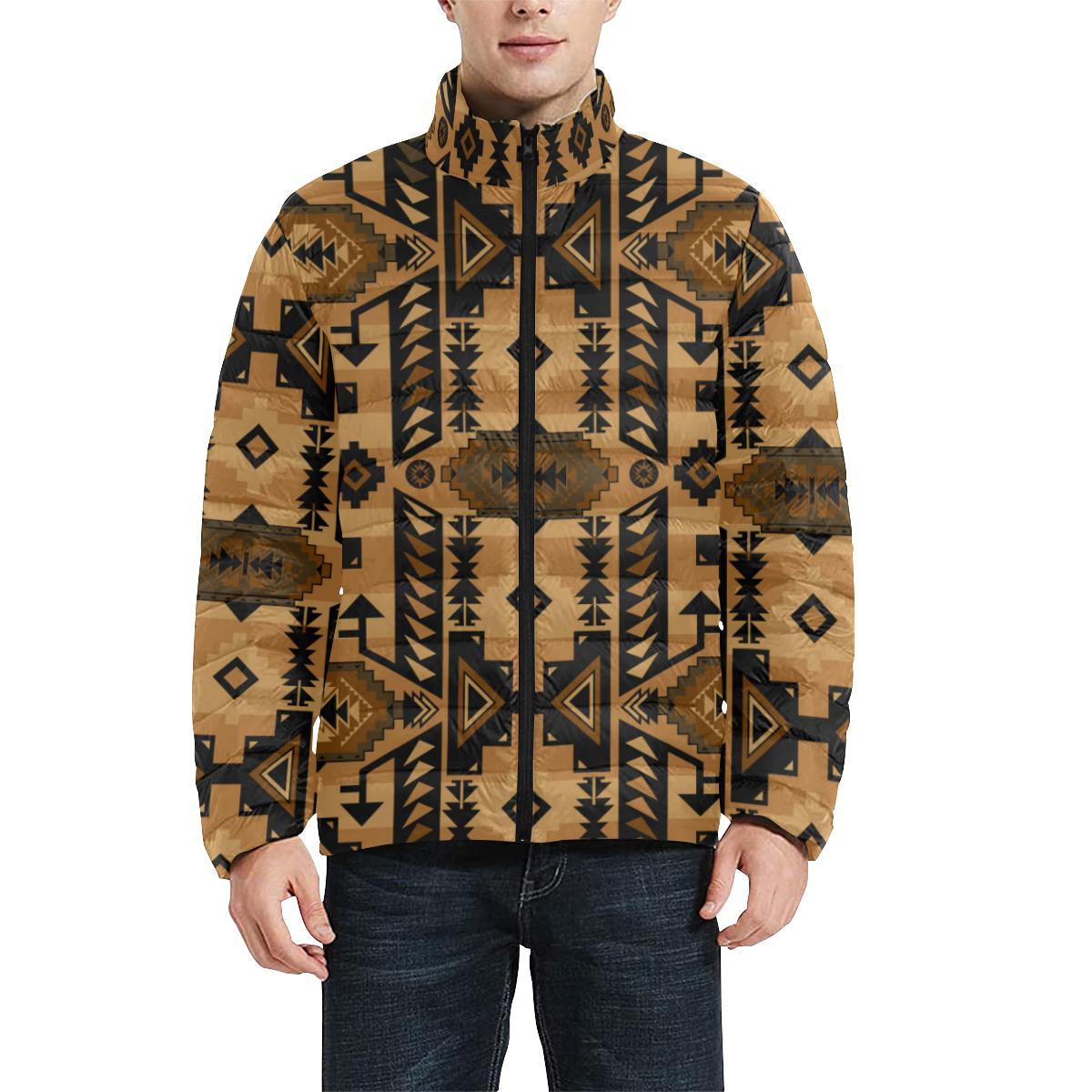 Chiefs Mountain Tan Men's Stand Collar Padded Jacket (Model H41) Men's Stand Collar Padded Jacket (H41) e-joyer