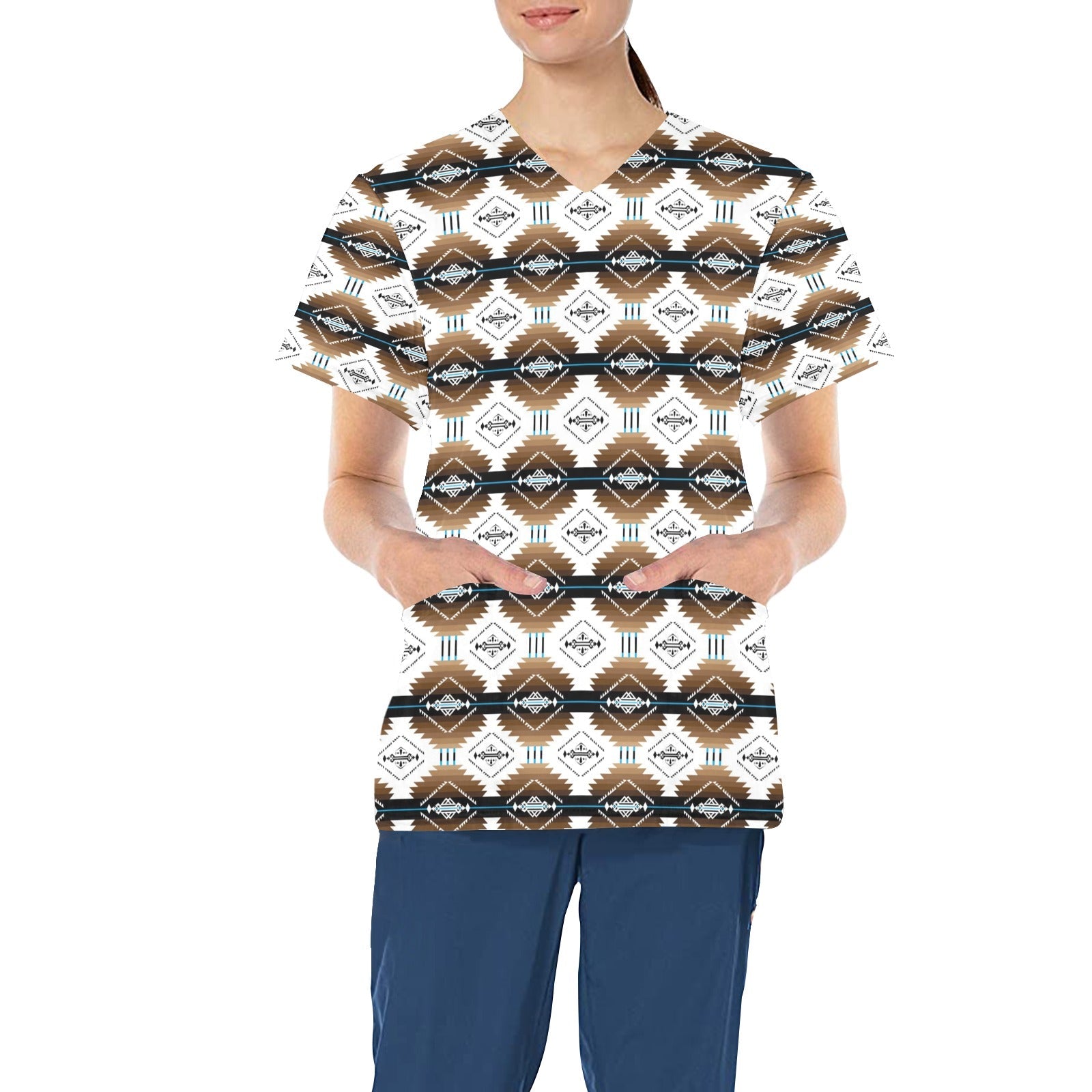 Cofitichequi White All Over Print Scrub Top Scrub Top e-joyer