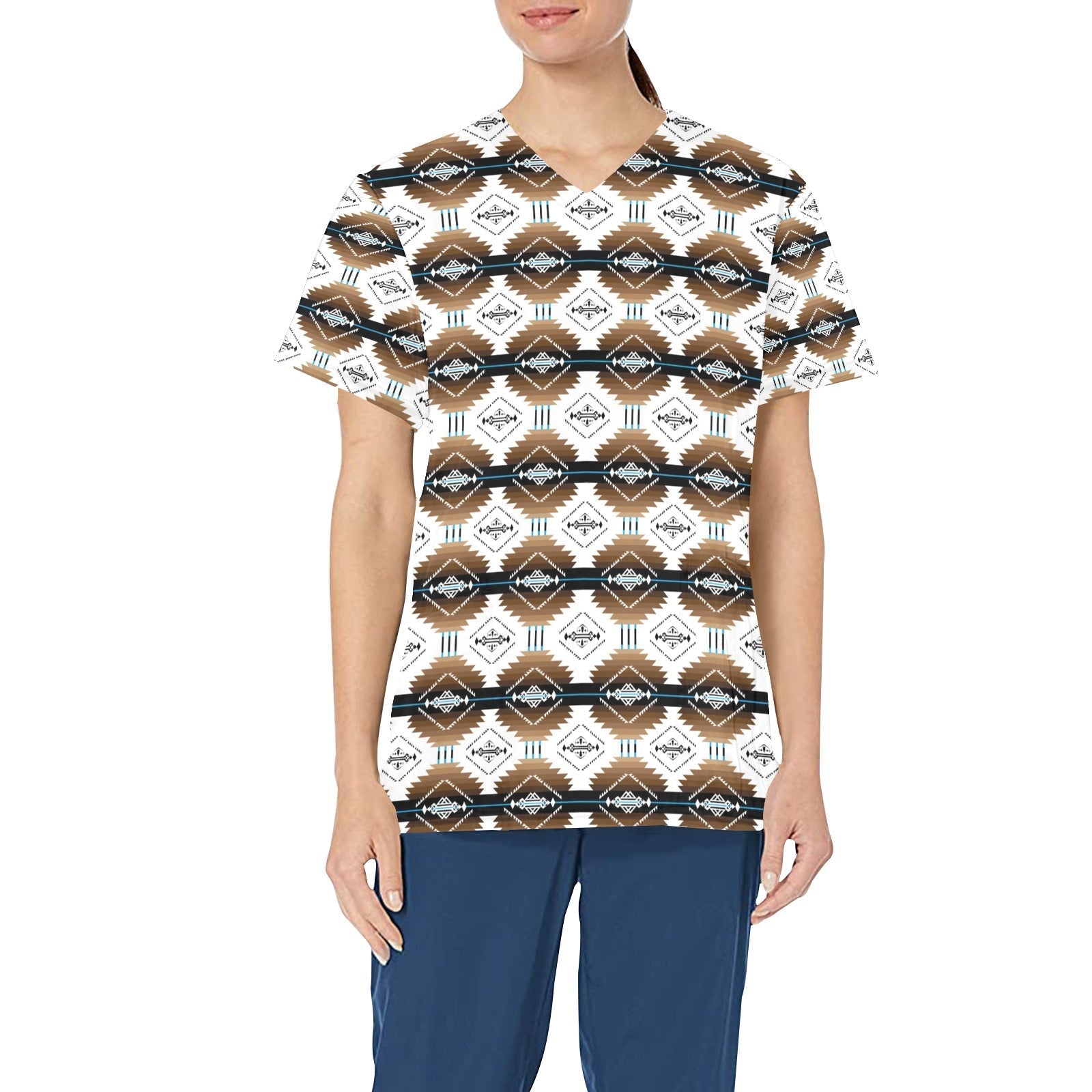 Cofitichequi White All Over Print Scrub Top Scrub Top e-joyer