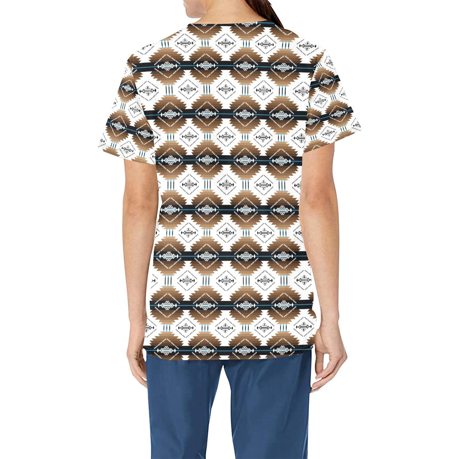 Cofitichequi White All Over Print Scrub Top Scrub Top e-joyer