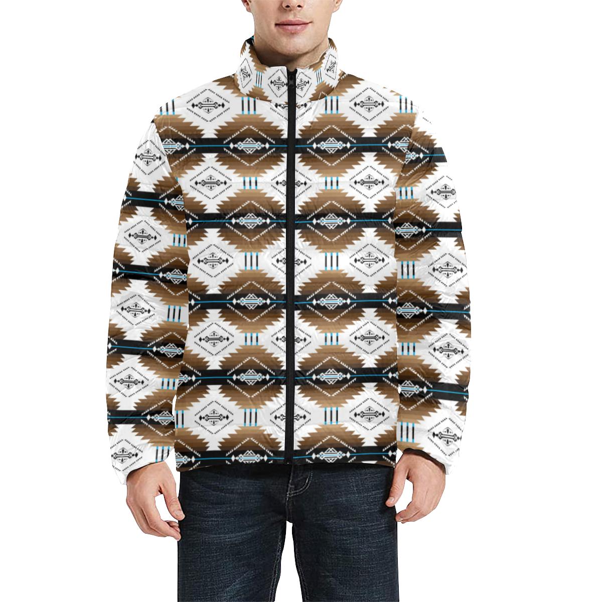 Cofitichequi White Men's Stand Collar Padded Jacket (Model H41) Men's Stand Collar Padded Jacket (H41) e-joyer