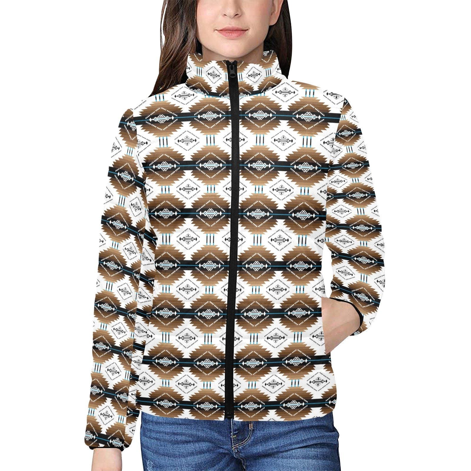 Cofitichequi White Women's Stand Collar Padded Jacket (Model H41) jacket e-joyer