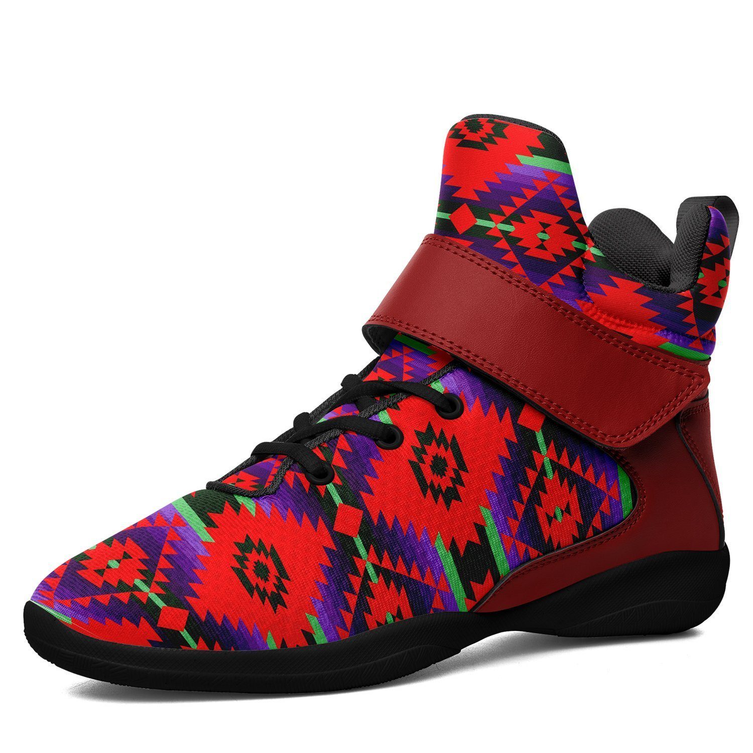 Cree Confederacy Chicken Dance Kid's Ipottaa Basketball / Sport High Top Shoes 49 Dzine US Child 12.5/ EUR 30 Black Sole with Red Strap