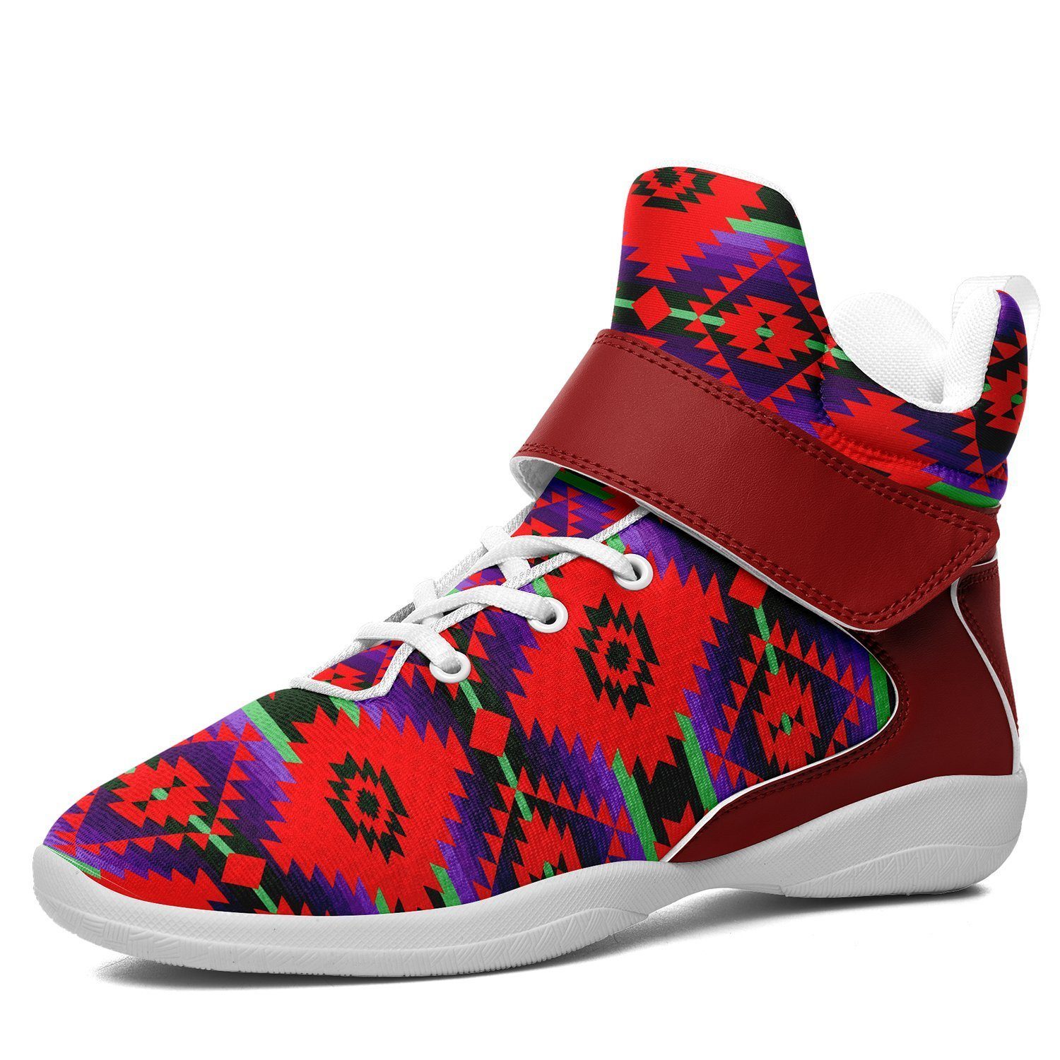 Cree Confederacy Chicken Dance Kid's Ipottaa Basketball / Sport High Top Shoes 49 Dzine US Child 12.5/ EUR 30 White Sole with Red Strap