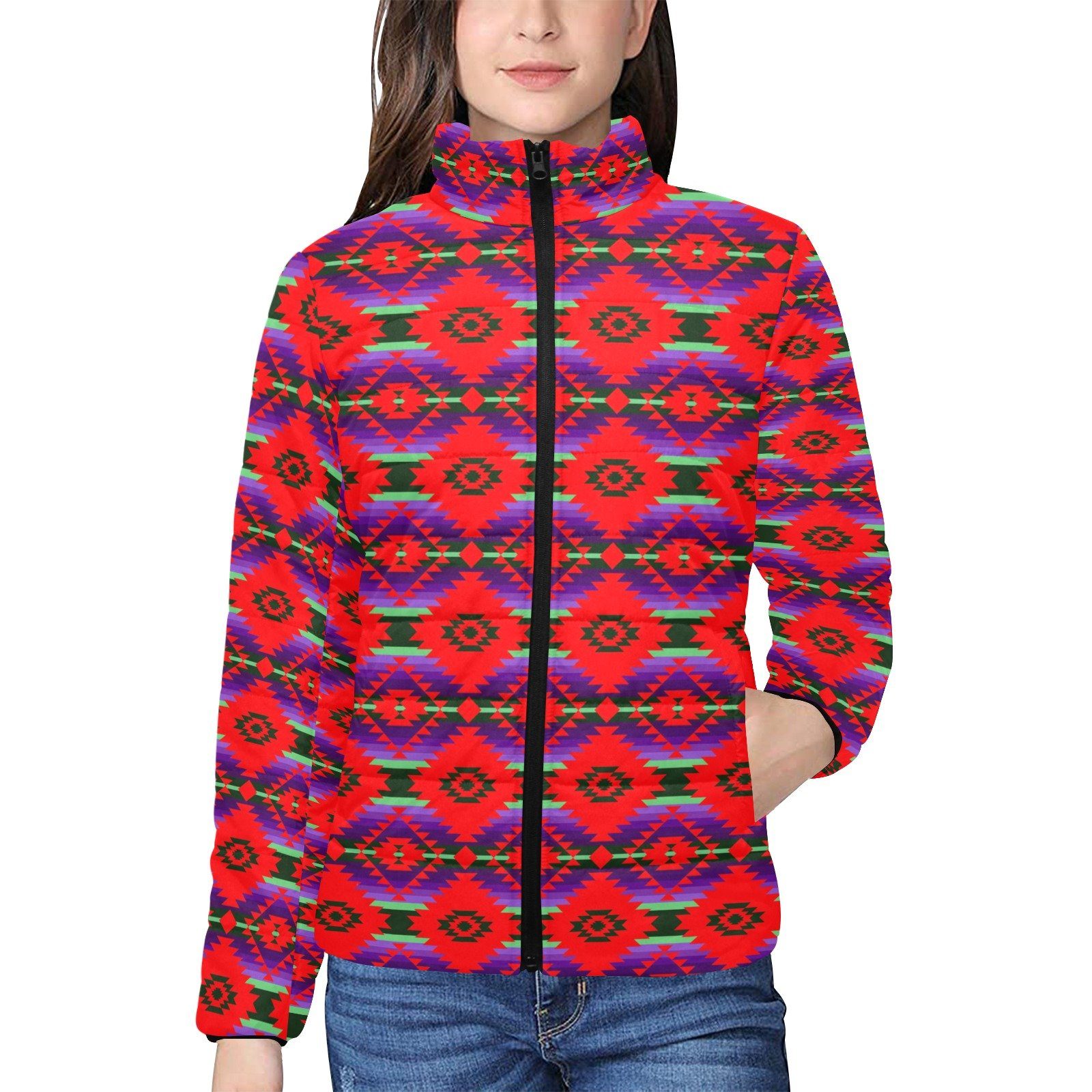 Cree Confederacy Chicken Dance Women's Stand Collar Padded Jacket (Model H41) jacket e-joyer