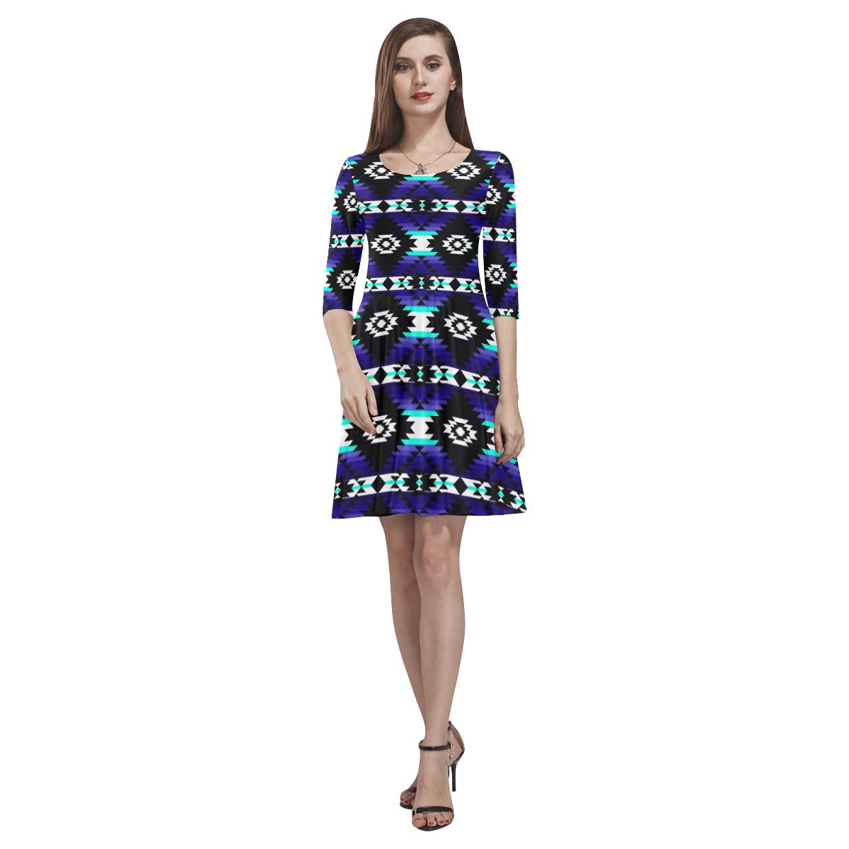 Cree Confederacy Midnight Tethys Half-Sleeve Skater Dress(Model D20) Tethys Half-Sleeve Skater Dress (D20) e-joyer