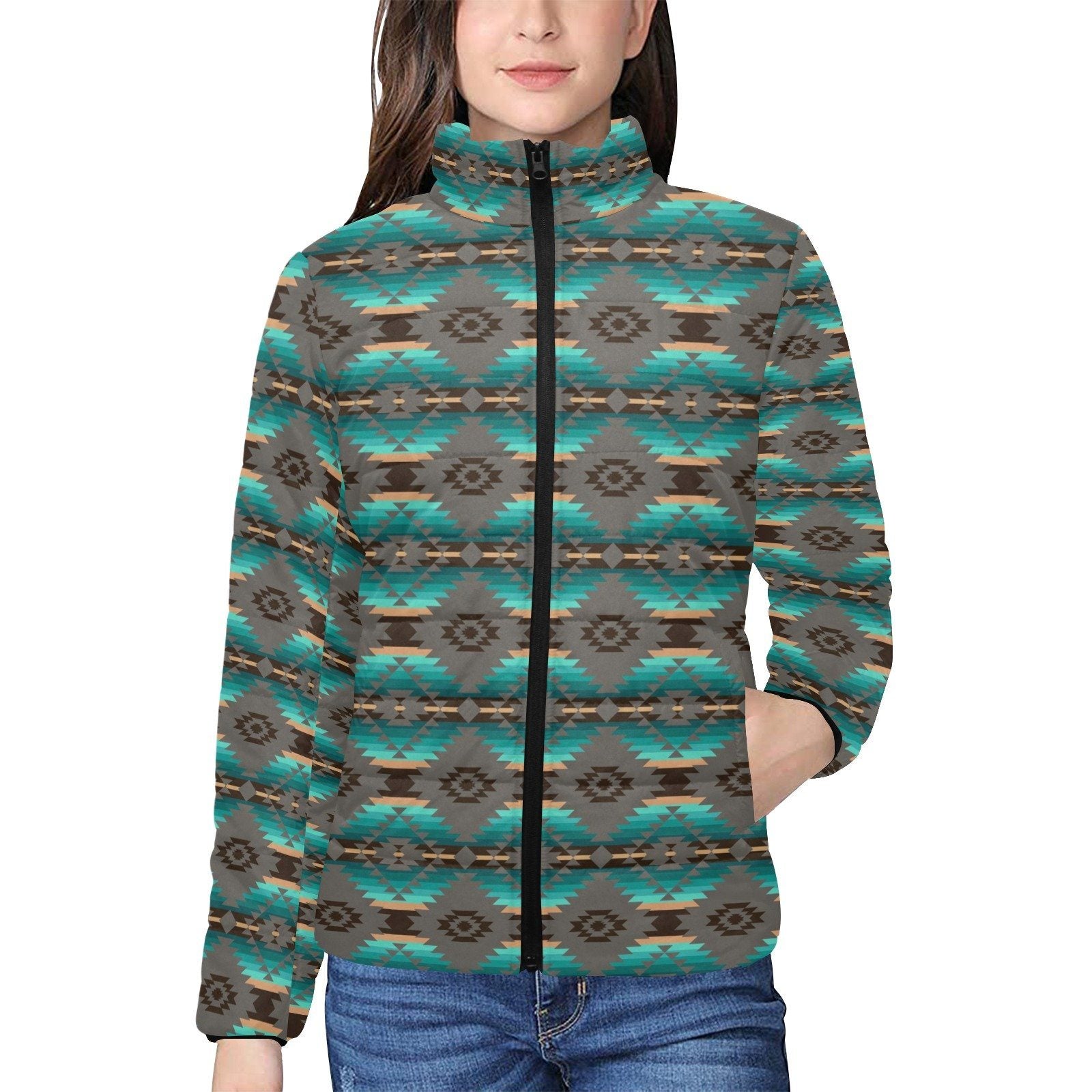 Cree Confederacy Women's Stand Collar Padded Jacket (Model H41) jacket e-joyer