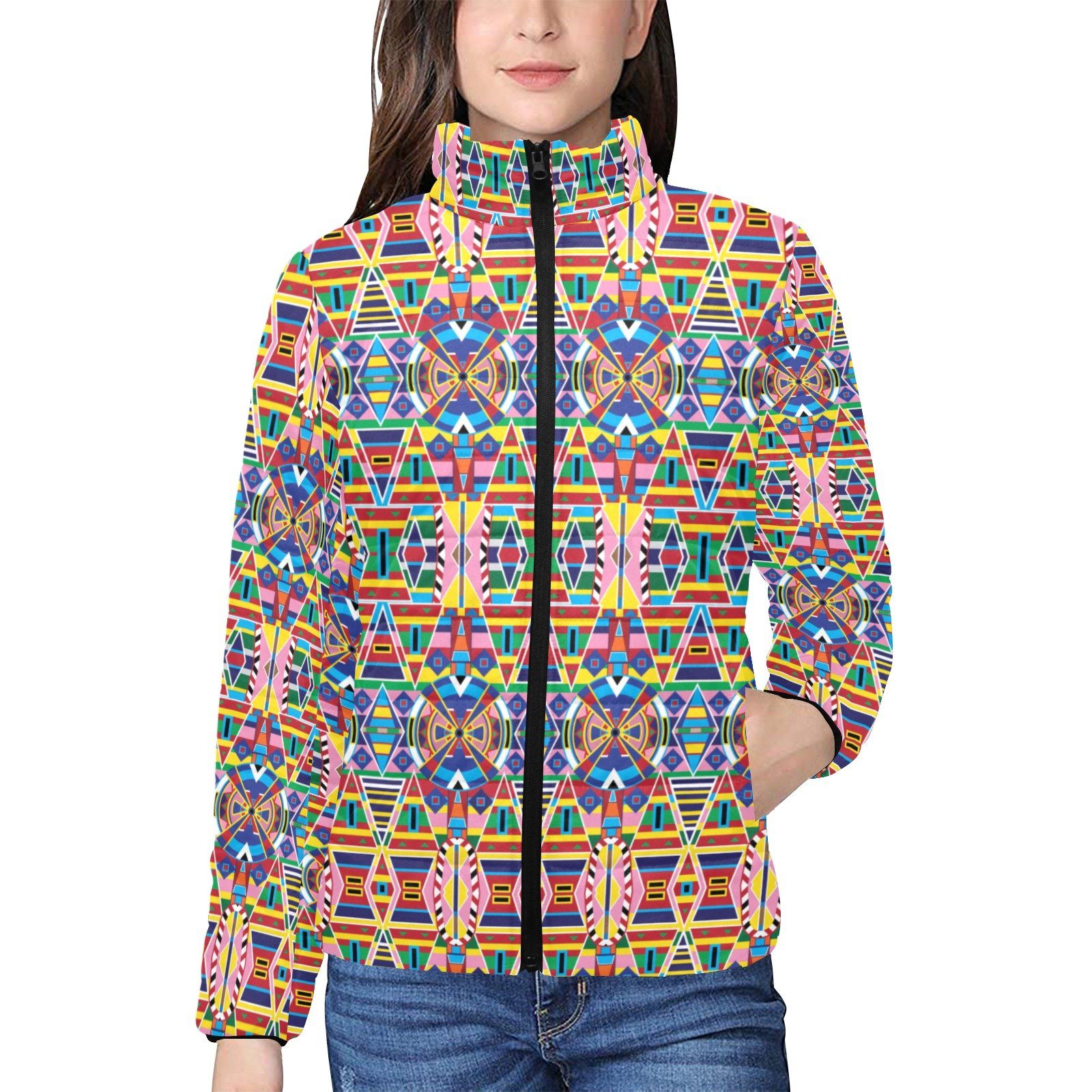 Crow Captive Women's Stand Collar Padded Jacket (Model H41) jacket e-joyer