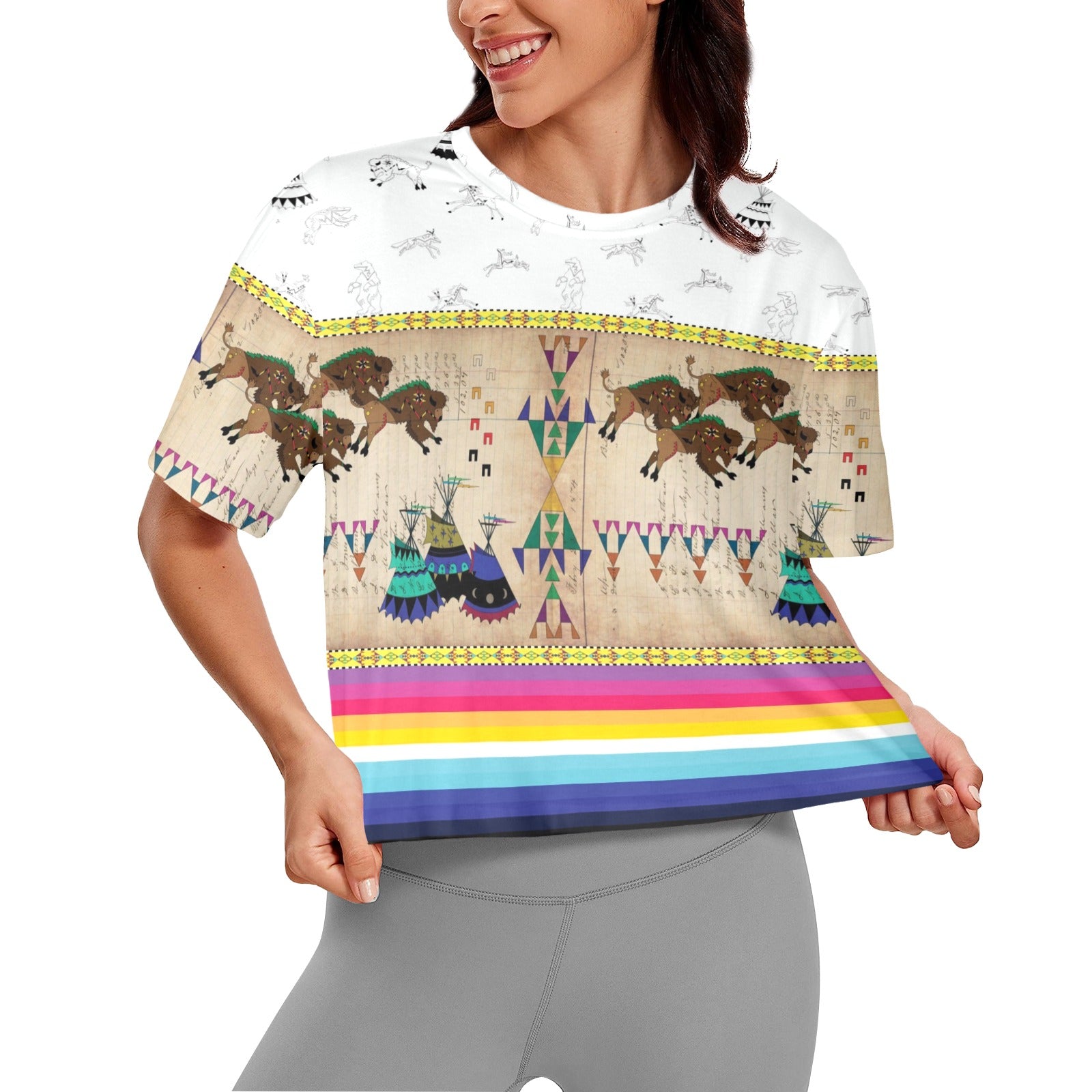 Buffalos Running White Clay Women's Cropped T-shirt
