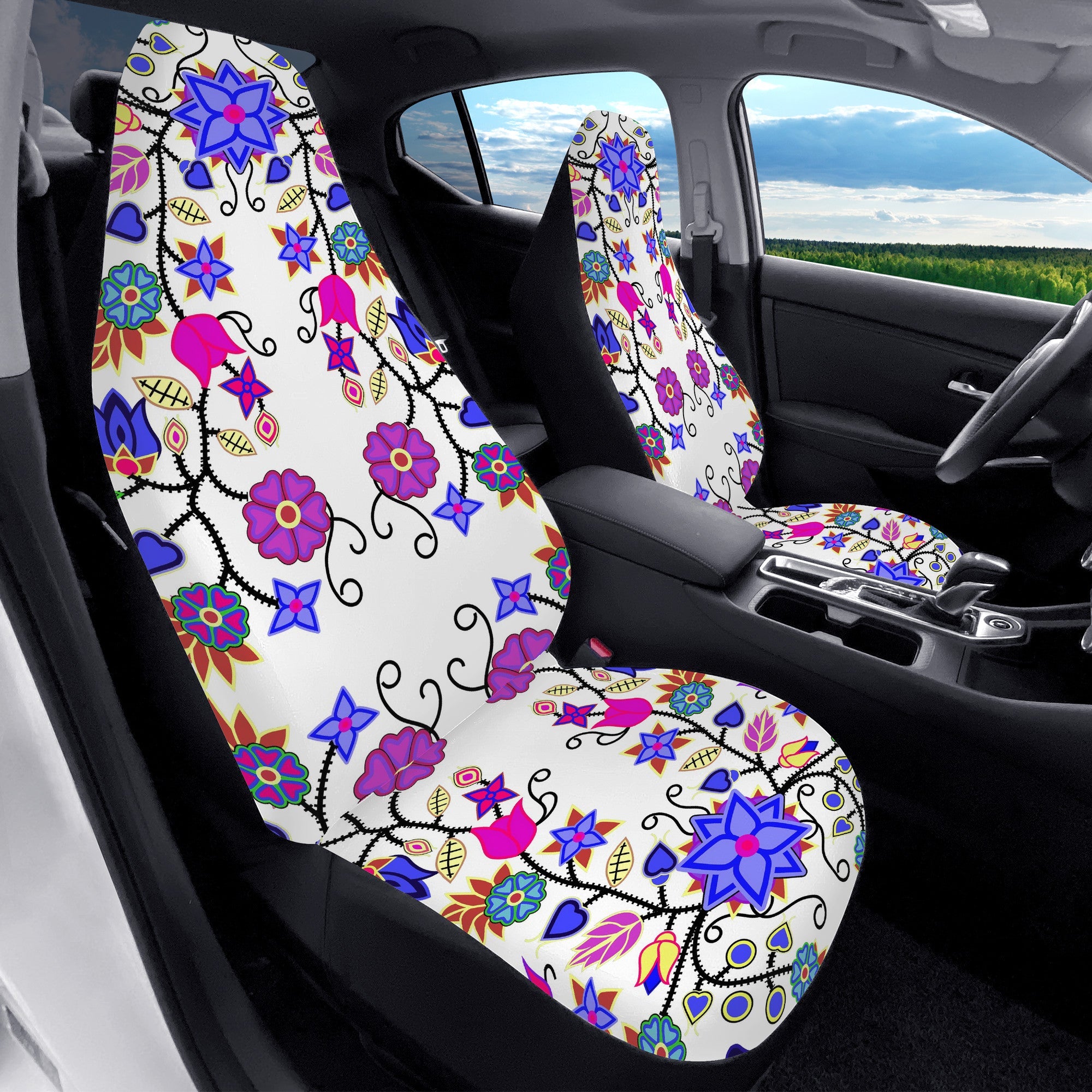 D50 Car Seat Covers Floral Beadwork Seven Clans White automotive interior 49 Dzine