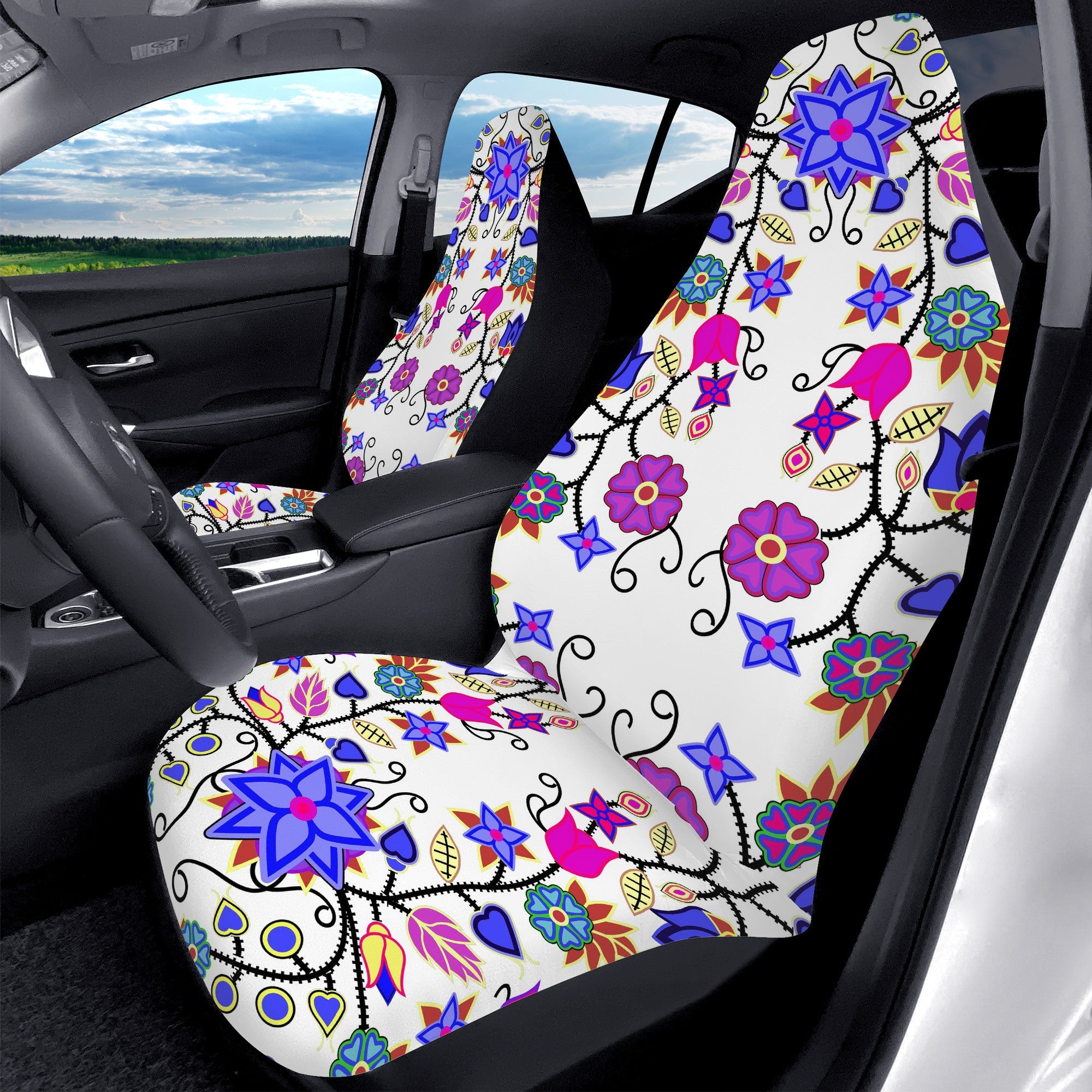 D50 Car Seat Covers Floral Beadwork Seven Clans White automotive interior 49 Dzine