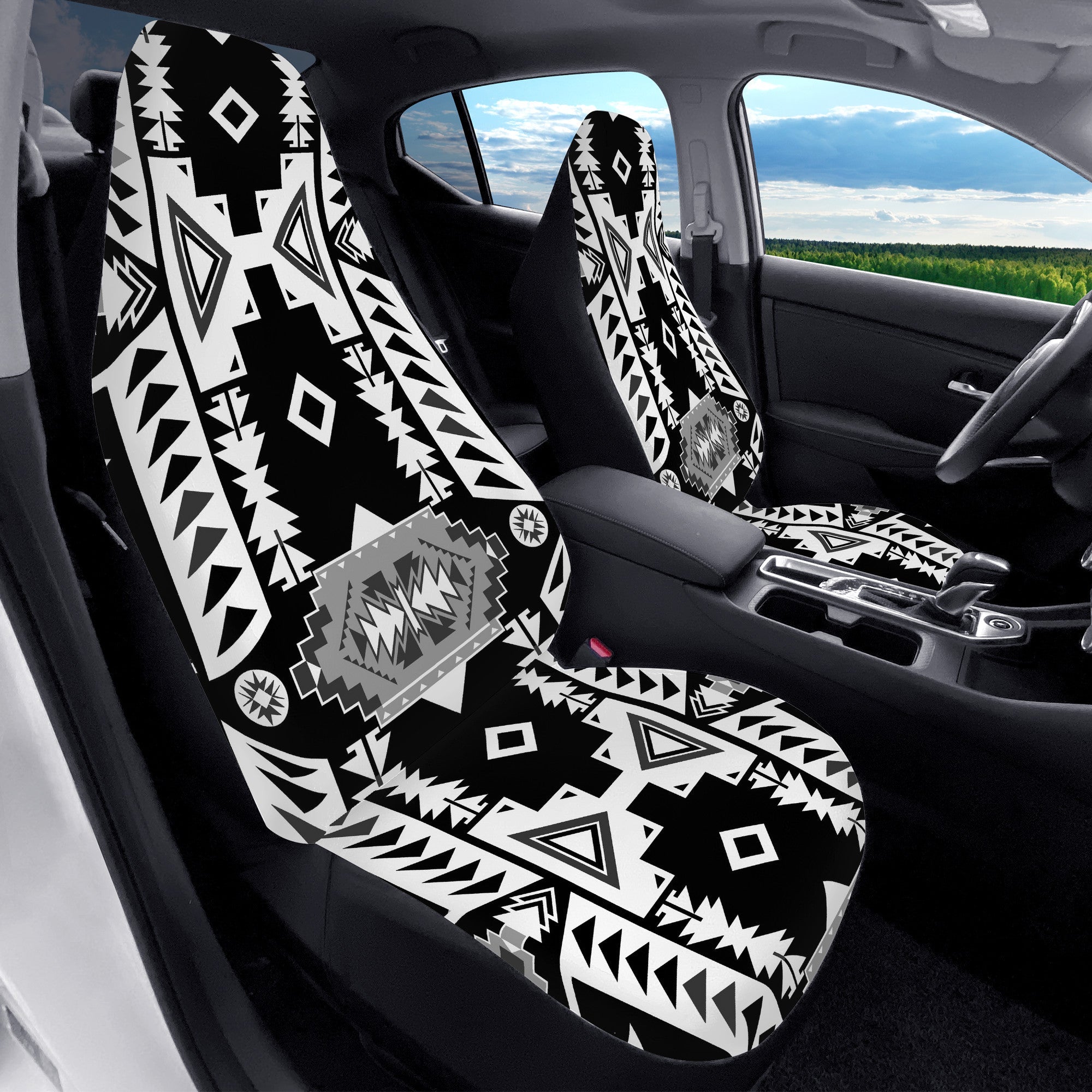 D50 Chiefs Mountain Black and White Car Seat Covers automotive interior 49 Dzine