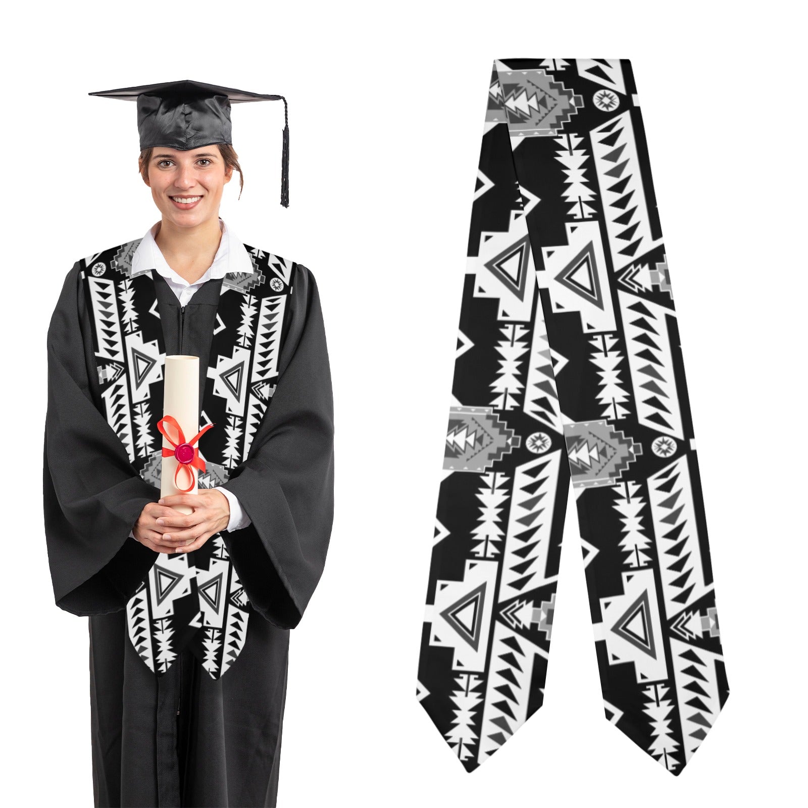 Chiefs Mountain Black and White Graduation Stole