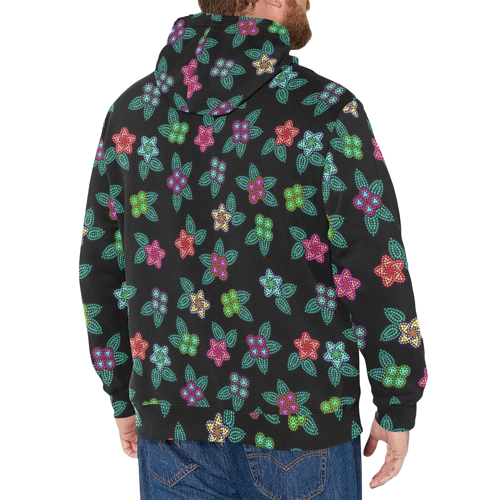 Berry Flowers Black Men's Long Sleeve Fleece Hoodie