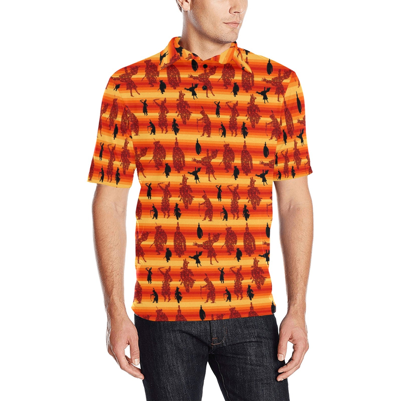 Dancers Brown Men's All Over Print Polo Shirt (Model T55) Men's Polo Shirt (Model T55) e-joyer