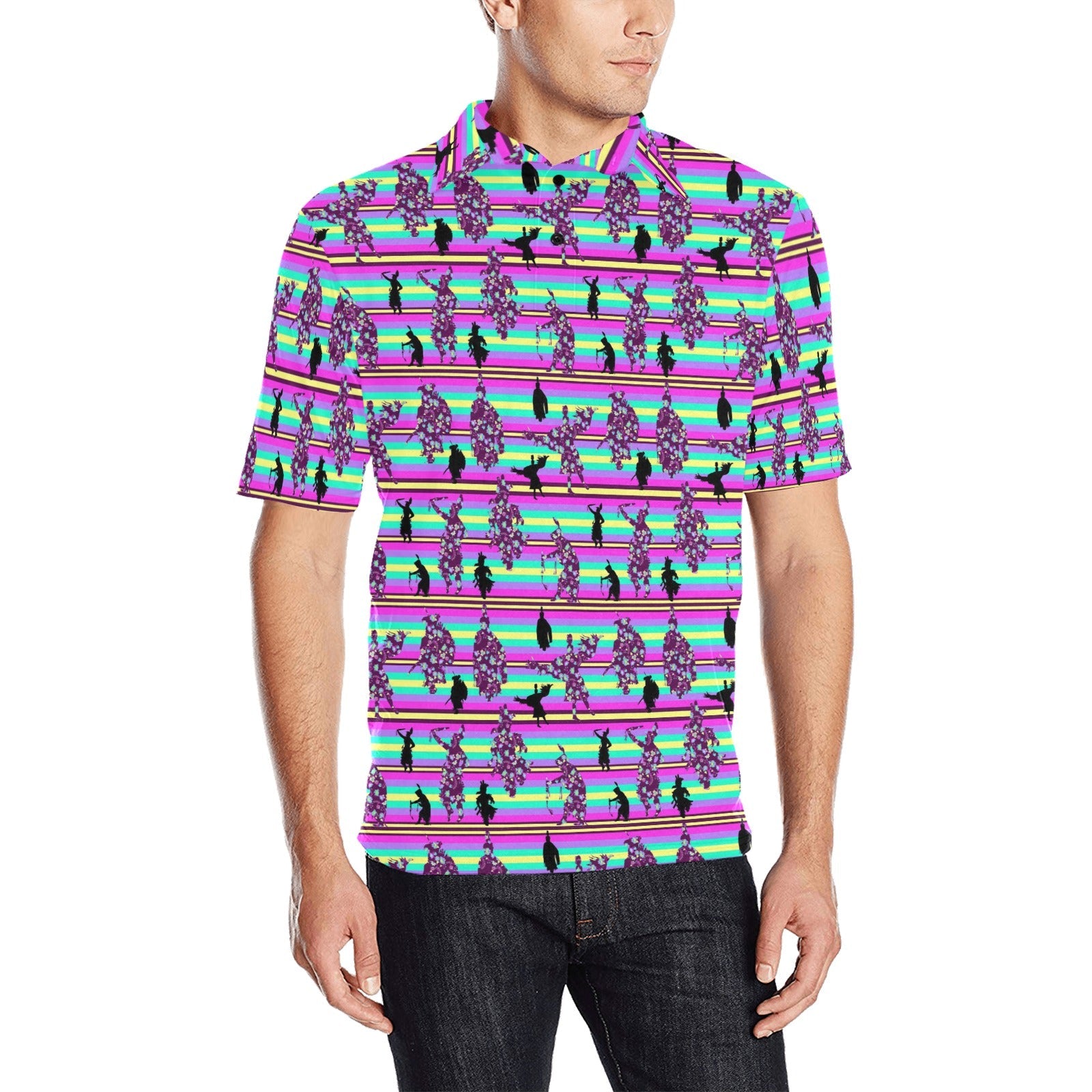 Dancers Floral Contest Men's All Over Print Polo Shirt (Model T55) Men's Polo Shirt (Model T55) e-joyer
