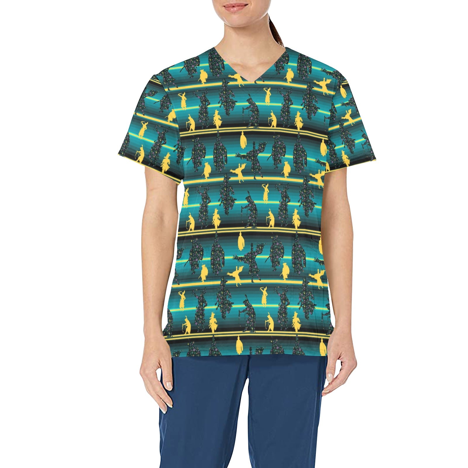 Dancers Inspire Green All Over Print Scrub Top Scrub Top e-joyer