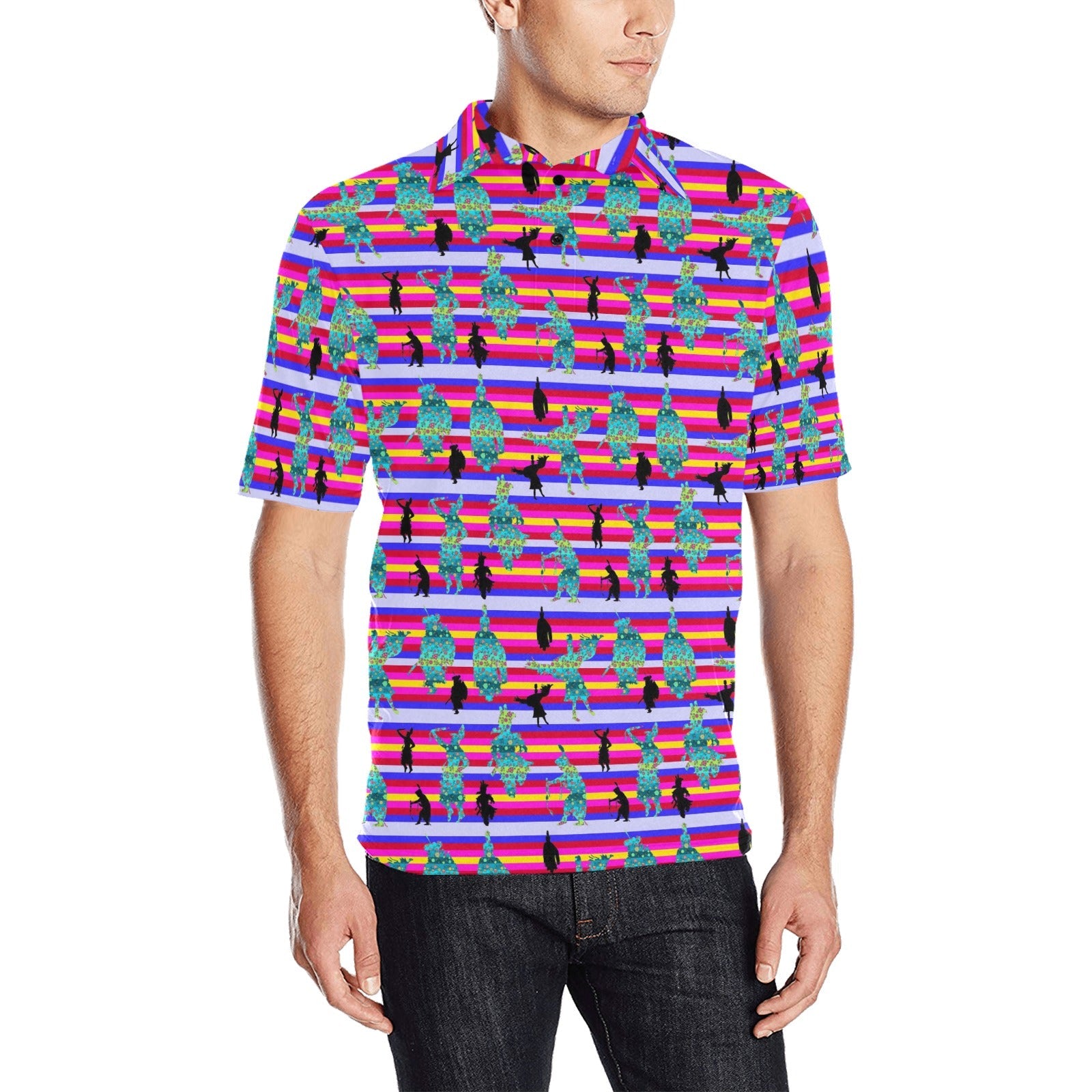 Dancers Sky Dance Men's All Over Print Polo Shirt (Model T55) Men's Polo Shirt (Model T55) e-joyer