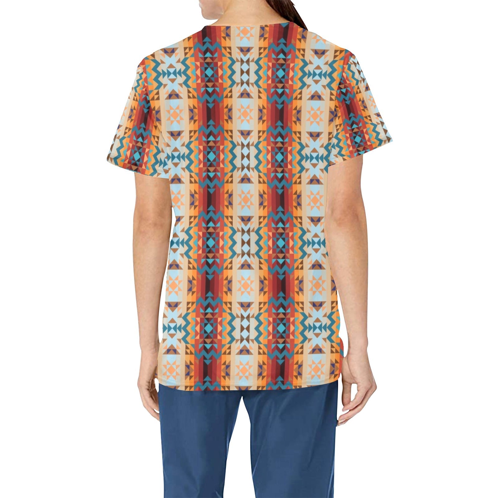 Dark Sandway All Over Print Scrub Top Scrub Top e-joyer