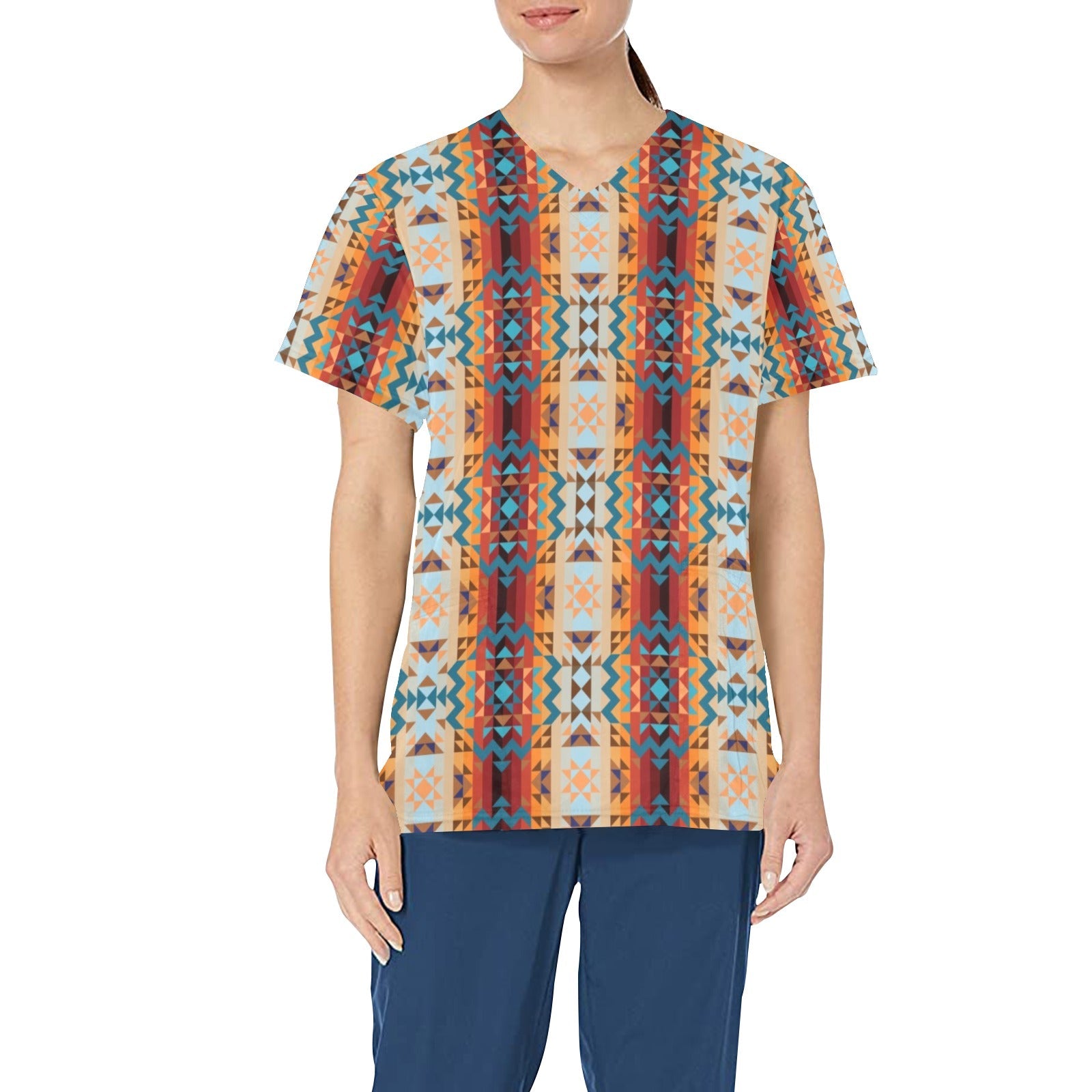 Dark Sandway All Over Print Scrub Top Scrub Top e-joyer
