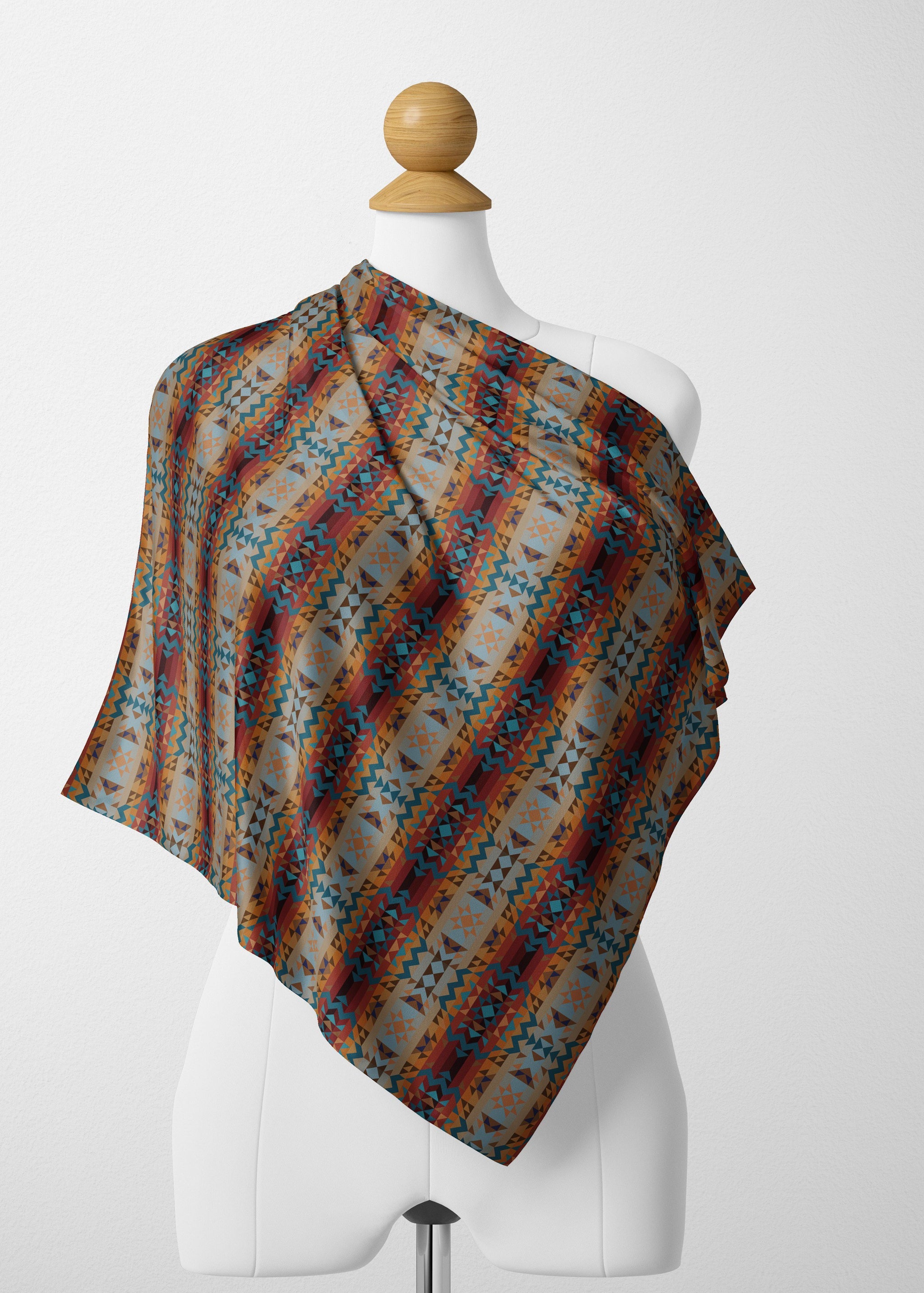 Desert Geo Yellow Red Satin Shawl