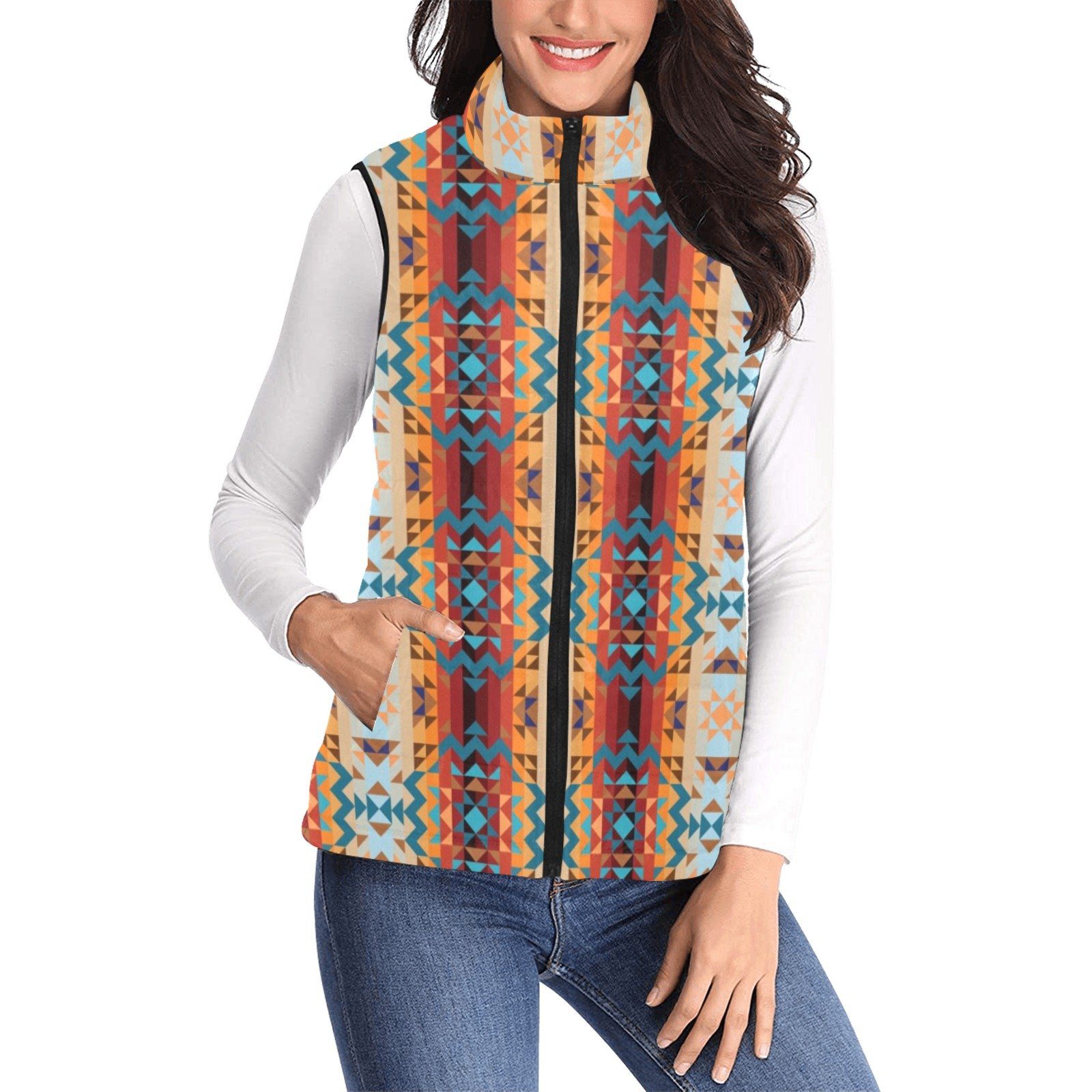 Dark Sandway Women's Padded Vest Jacket (Model H44) Women's Padded Vest Jacket (H44) e-joyer