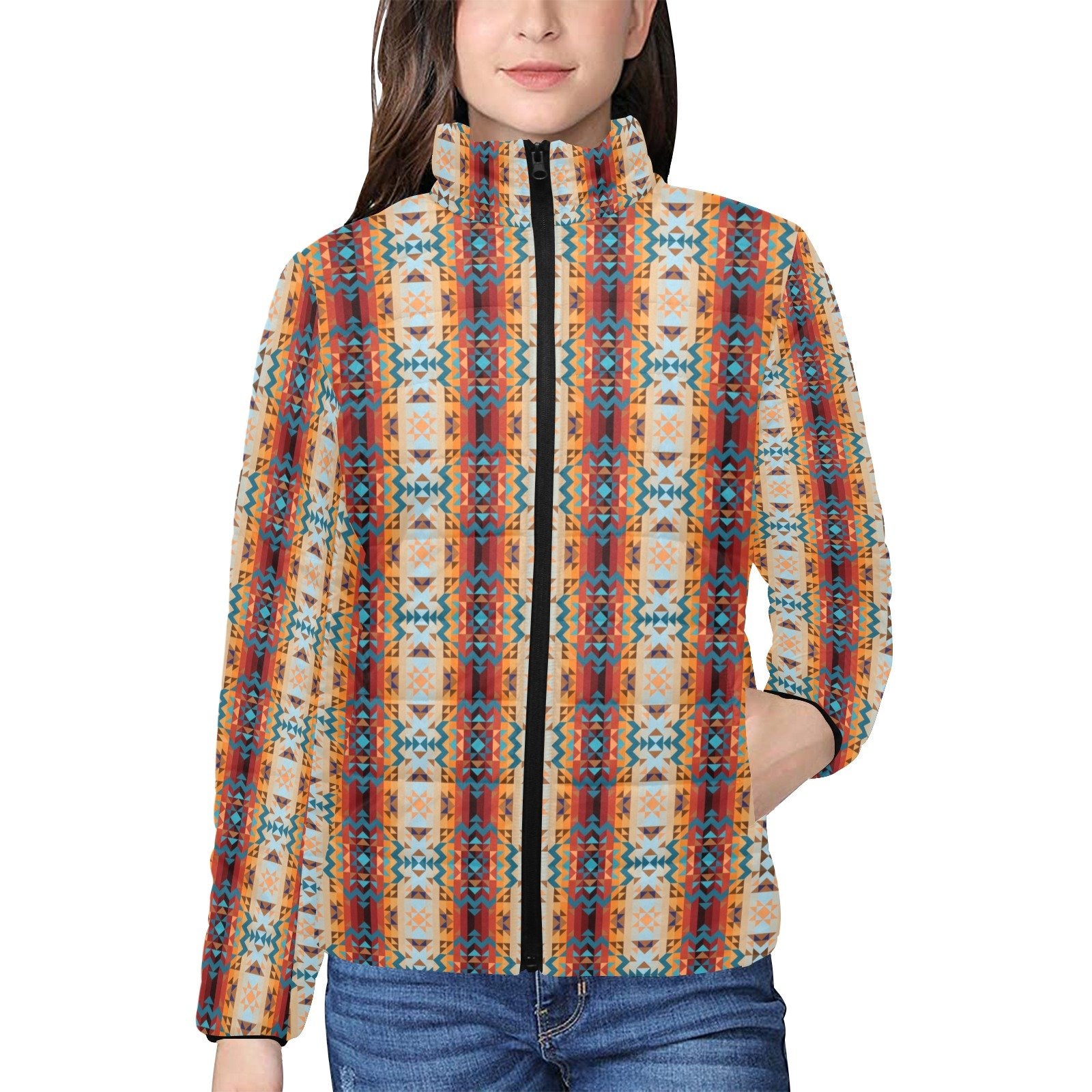 Dark Sandway Women's Stand Collar Padded Jacket (Model H41) jacket e-joyer
