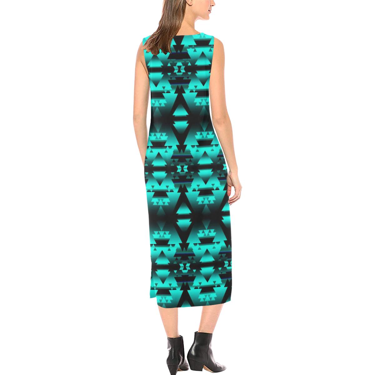 Dark Teal Winter Camp Phaedra Sleeveless Open Fork Long Dress (Model D08) Phaedra Sleeveless Open Fork Long Dress (D08) e-joyer