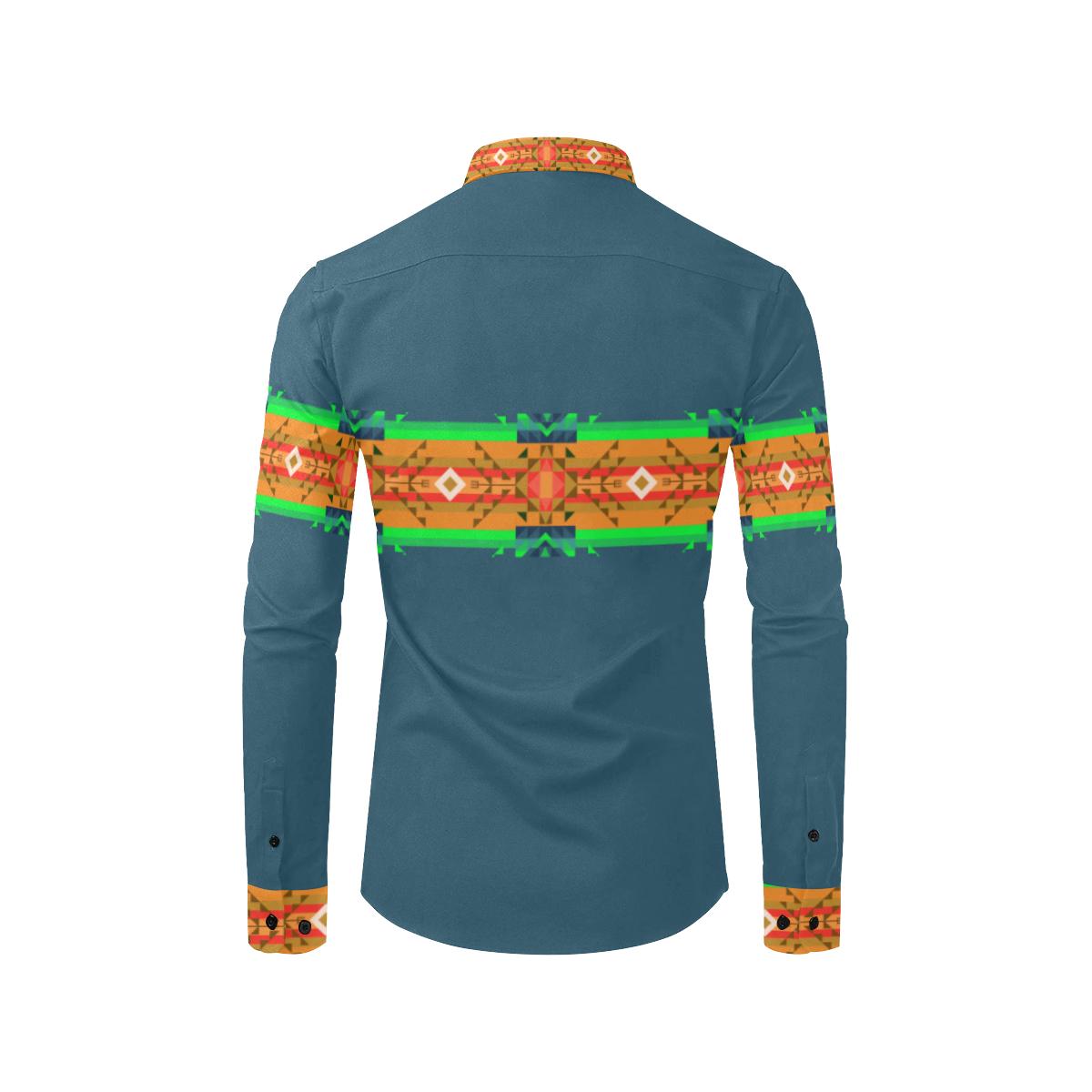 Denim Blanket Strip-1 Men's All Over Print Casual Dress Shirt (Model T61) Men's Dress Shirt (T61) e-joyer