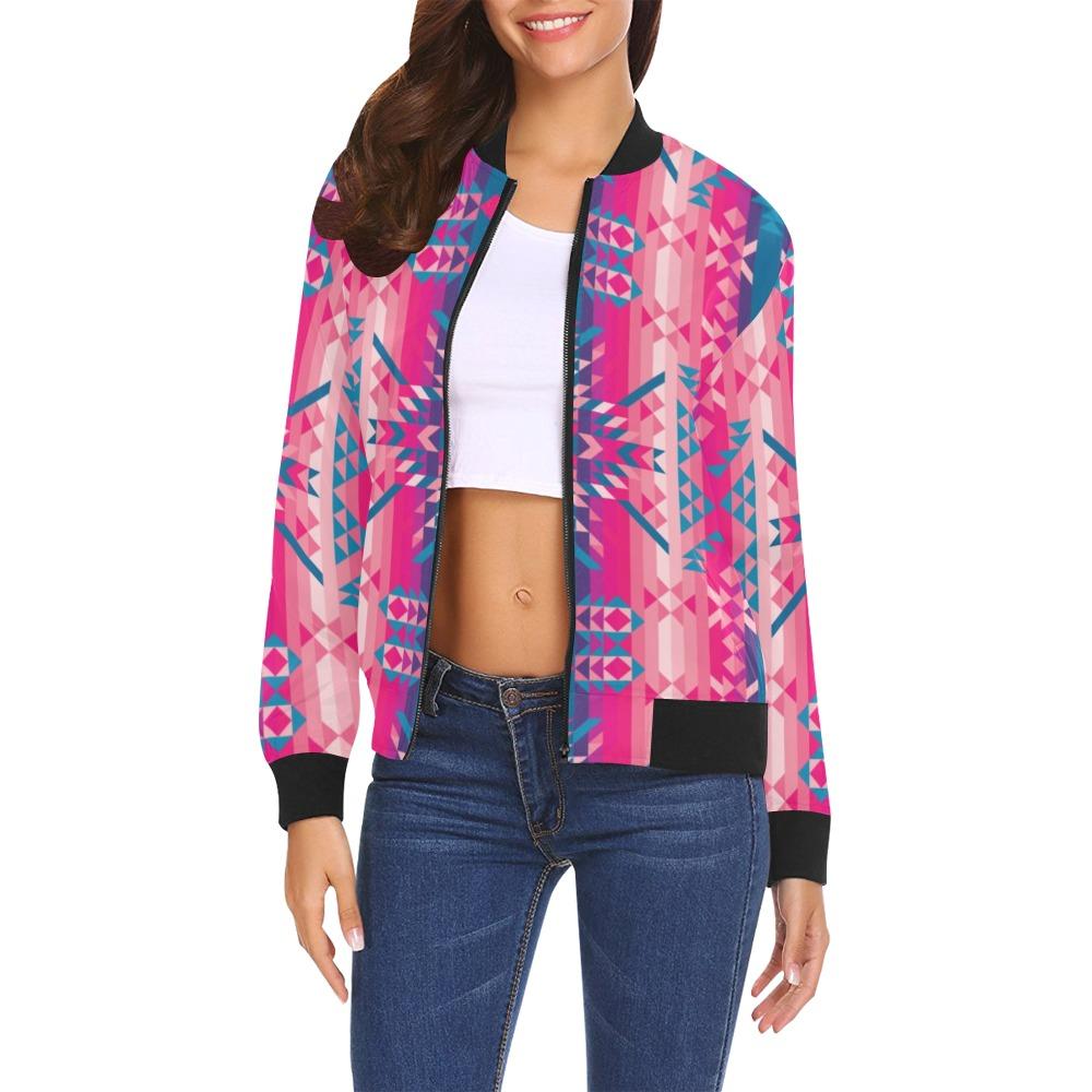 Desert Geo Blue All Over Print Bomber Jacket for Women (Model H19) All Over Print Bomber Jacket for Women (H19) e-joyer